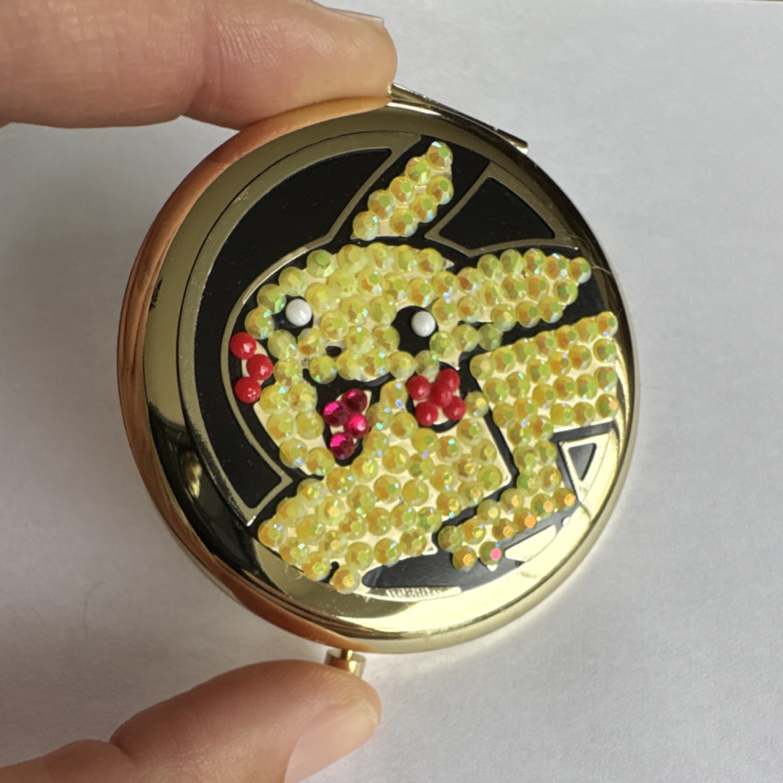 Rhinestone Pokemon Gold Tone Compact Mirror