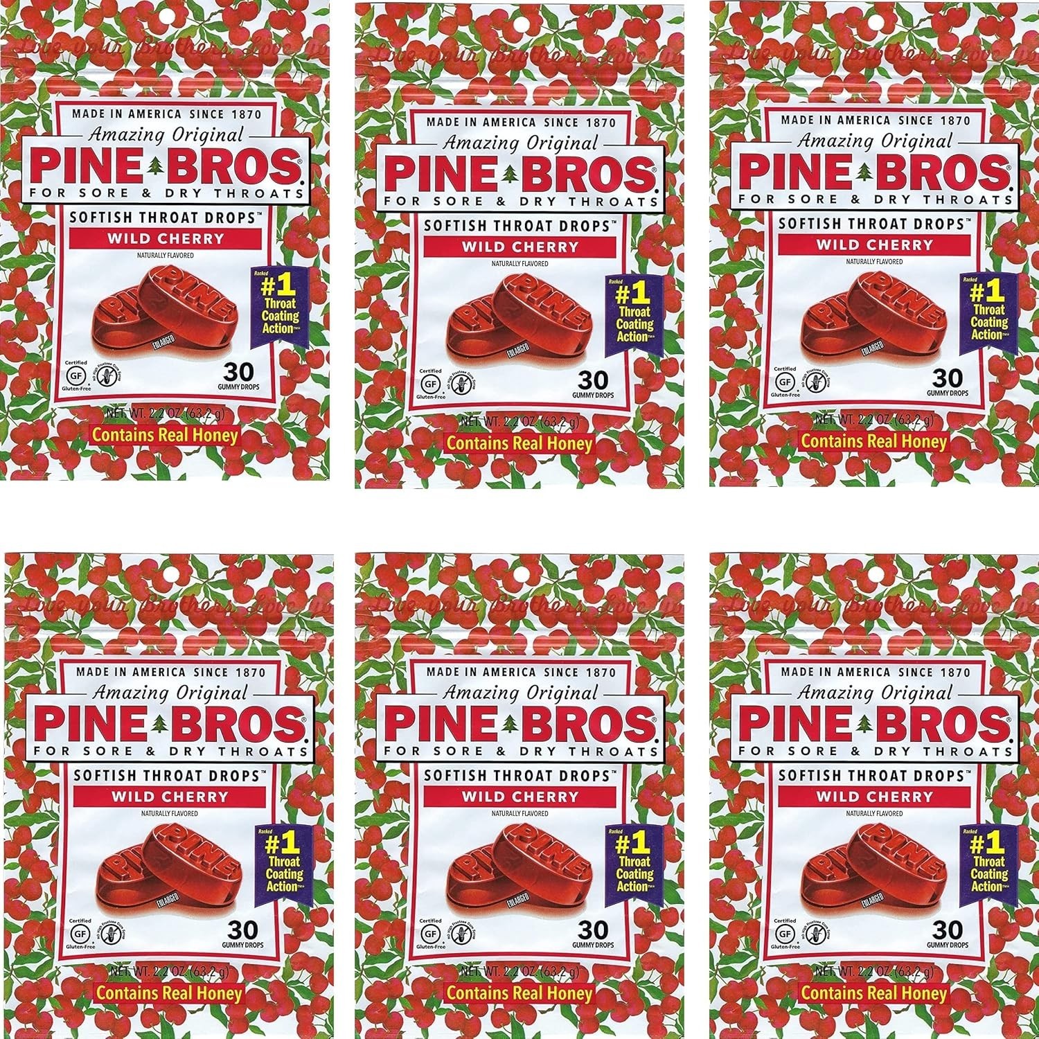 Pine Bros Softish Throat Drops Value Size Wild Cherry — 30 Drops (Pack of 6)