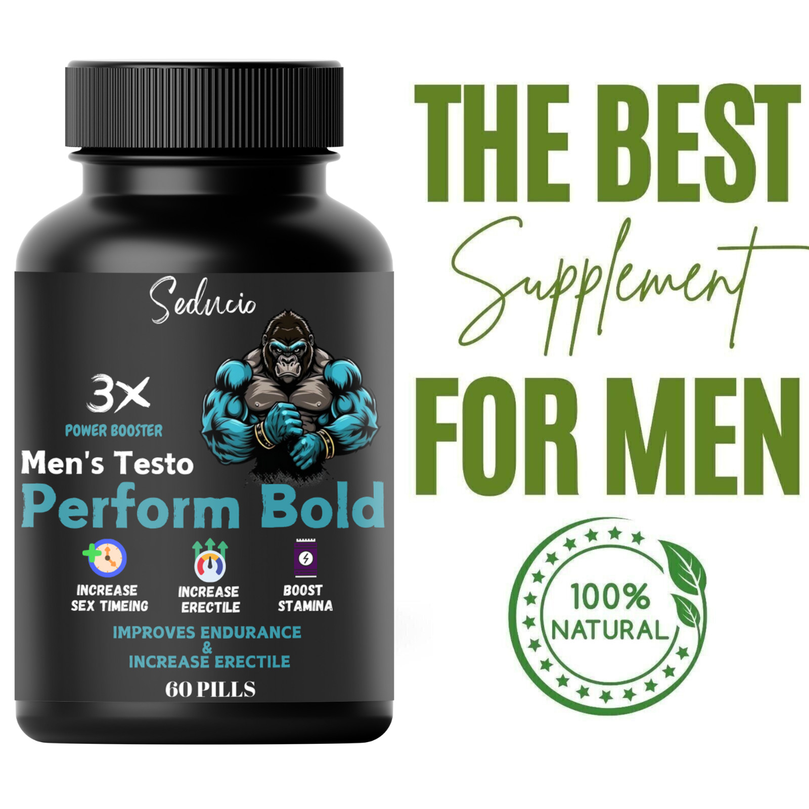 NEW . 60 Powerful Capsules . Works In 10 Minutes. 100% Money Back Guaranteed