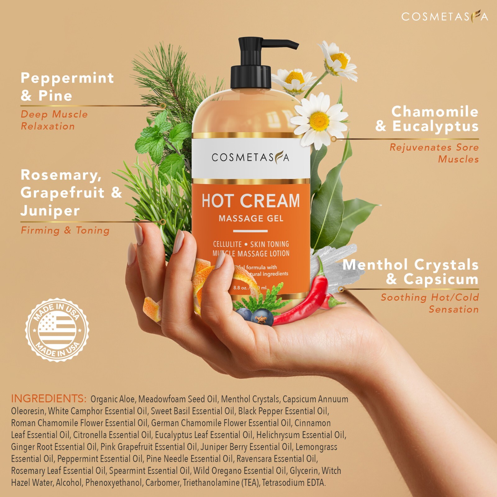 Hot Cream Massage Gel 8.8 oz With Pump by Cosmetasa