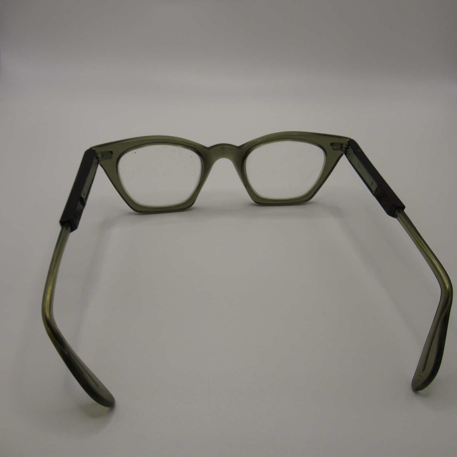 Vintage 1950s Cat Eye Eyeglasses Frames Olive Green Black Adjustable Temples