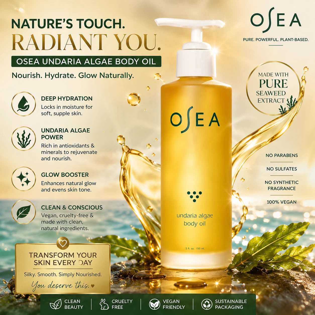 OSEA Undaria Algae Body Oil Moisturizer 5oz / 150ml New Sealed NIB Skincare