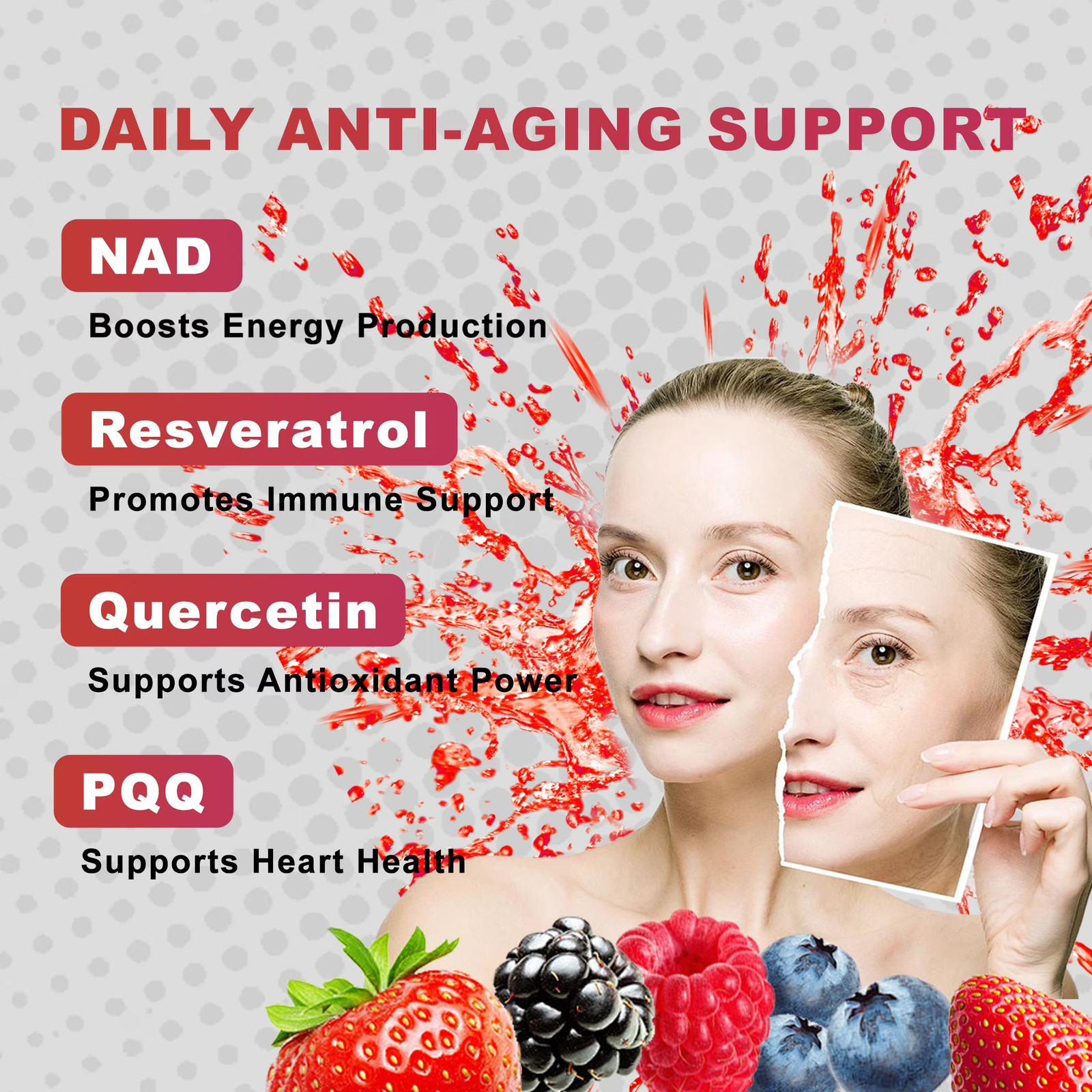 60Pcs DEZEN NAD+ 1000Mg Liquid Sachet, NAD Nicotinamide Riboside Resveratrol Sup