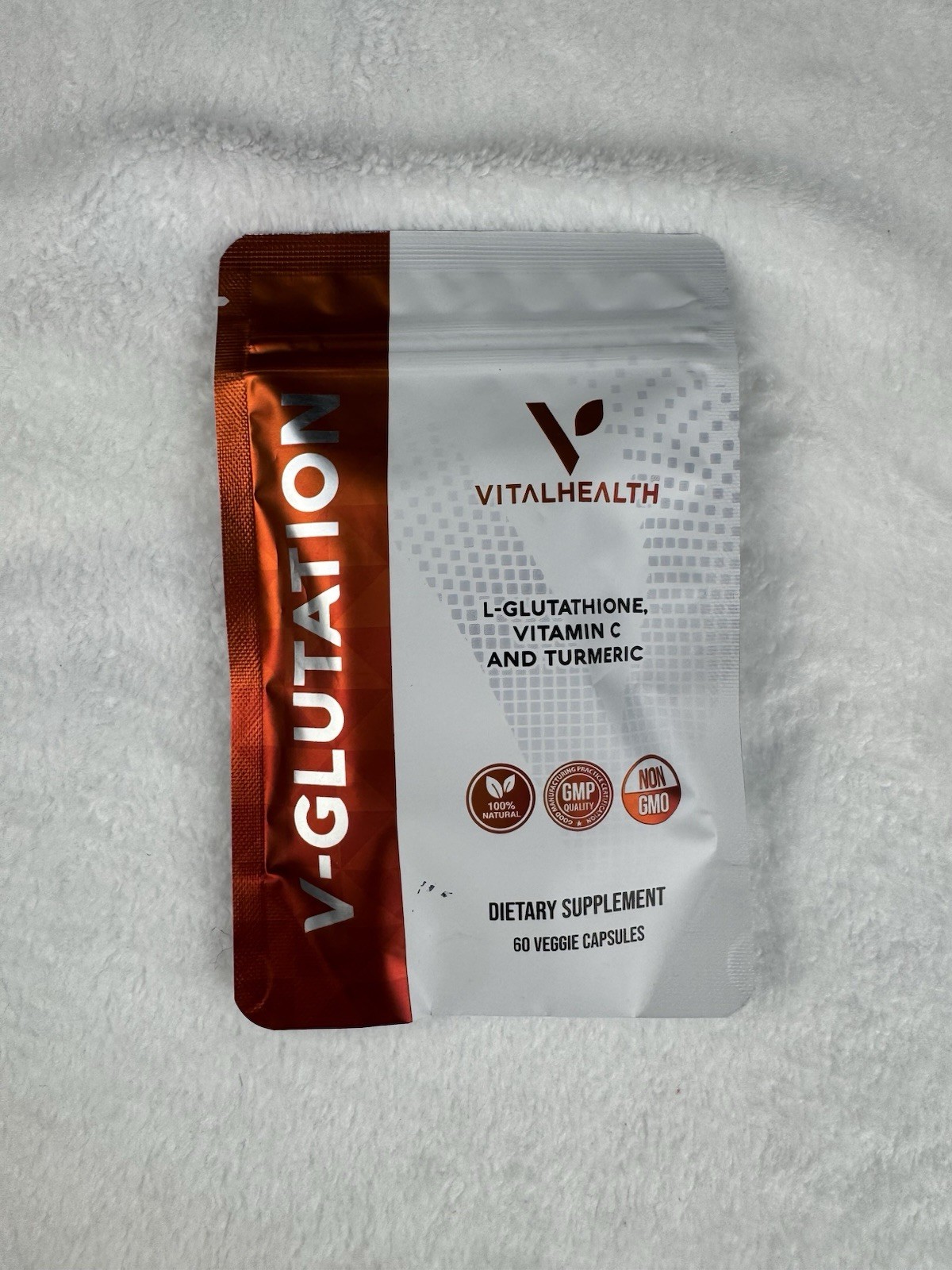 VitalHealth V-Glutathione L-Glutathione Vitamin C Turmeric 60 Veggie Capsules