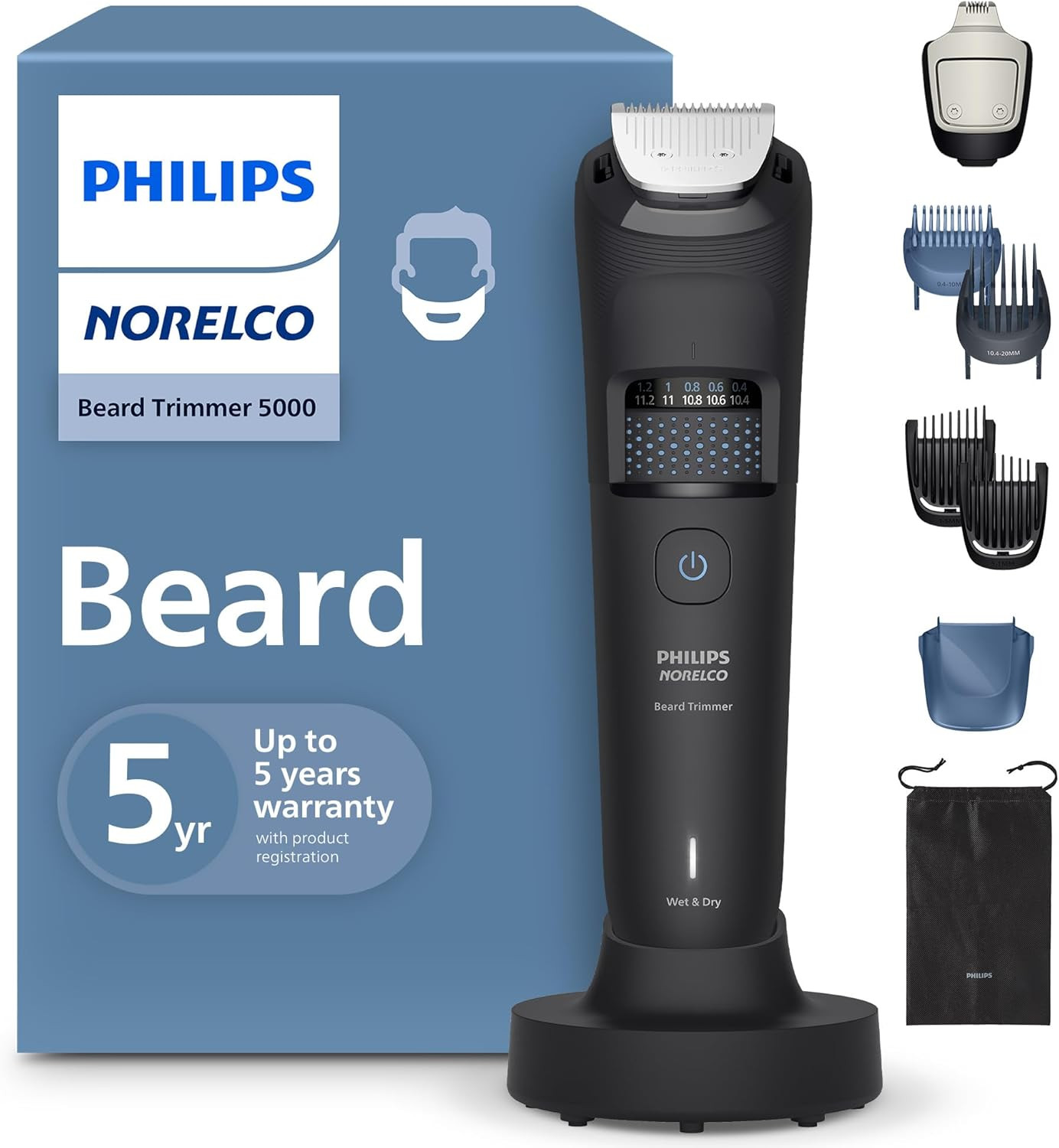 Philips Beard Trimmer 5000 Series, Men’S Face Trimmer, 100% Waterproof Beardsens