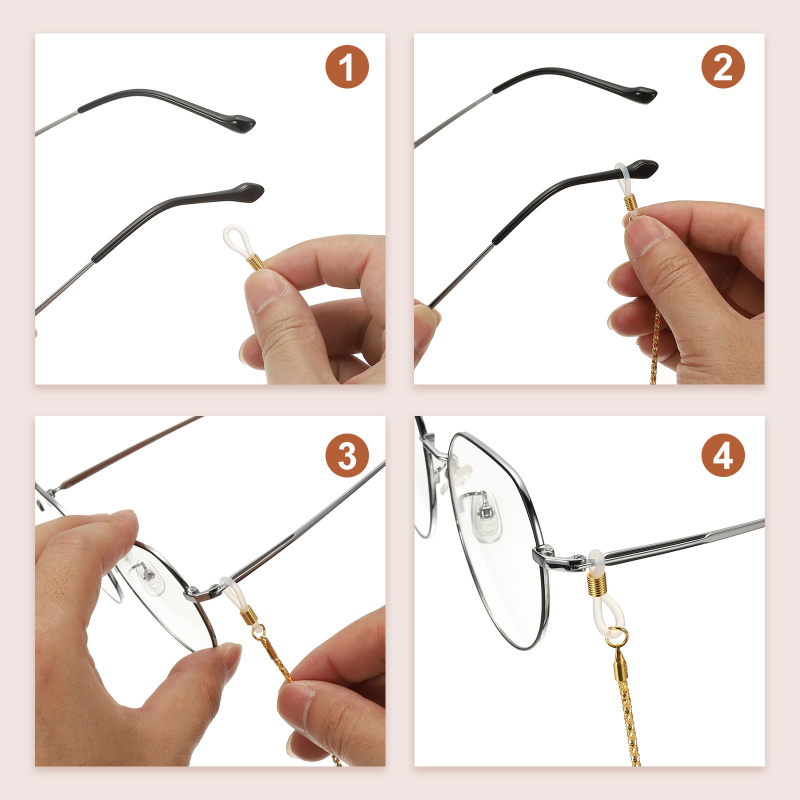 Eye Glasses Holders Around Neck, Gold Metal Beads Glasses Chain, 3 Pcs