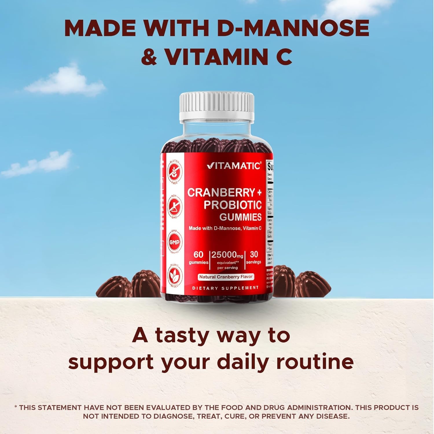 2 Pack – Vitamatic Vegan Cranberry Gummies, 25,000mg per Serving 60 Count