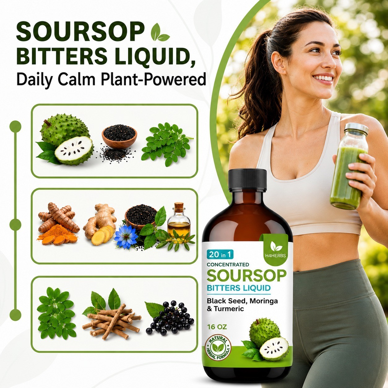 Soursop Bitters Liquid 20-in-1 Herbal Blend Vegan Sugar Free 16 oz – Pack of 2