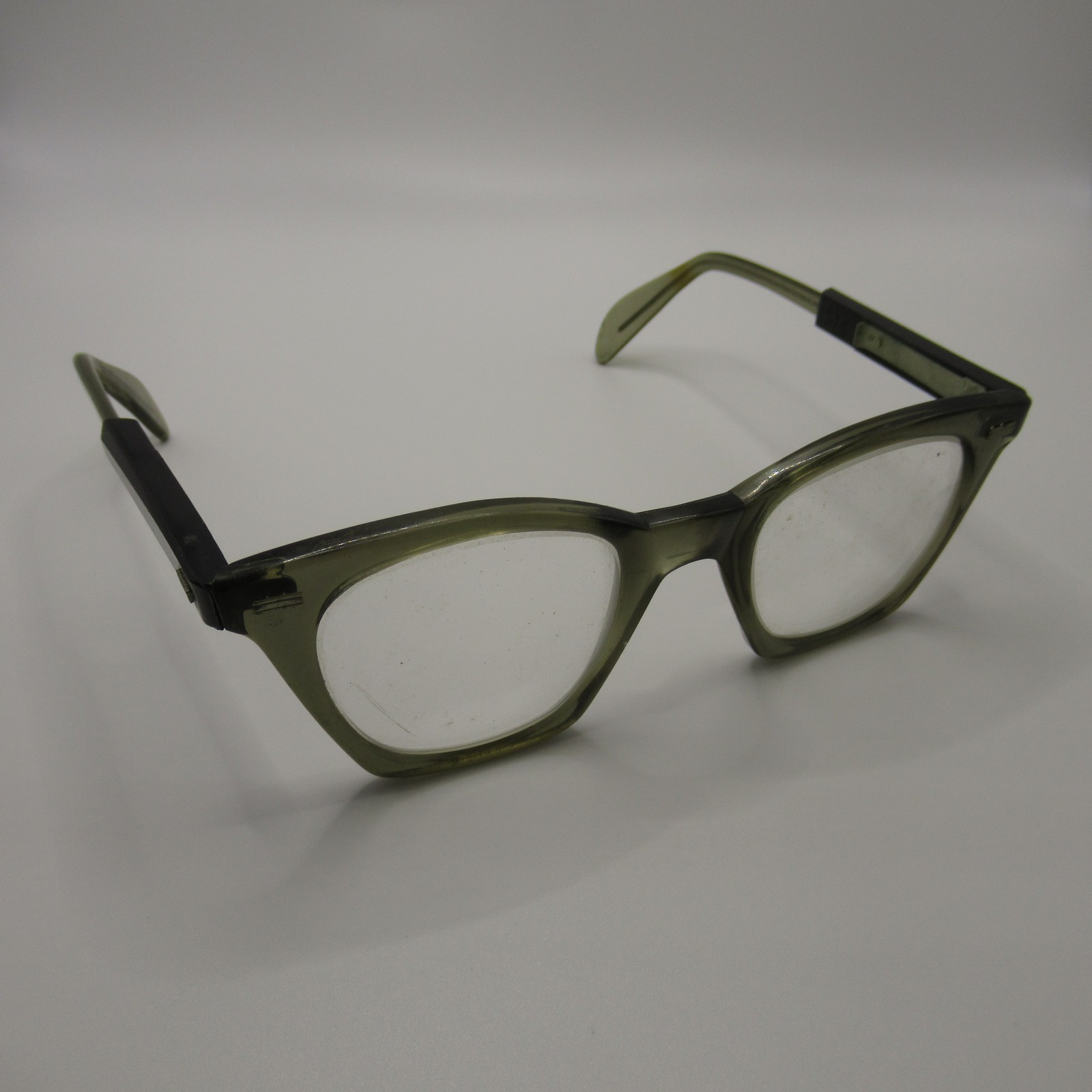 Vintage 1950s Cat Eye Eyeglasses Frames Olive Green Black Adjustable Temples