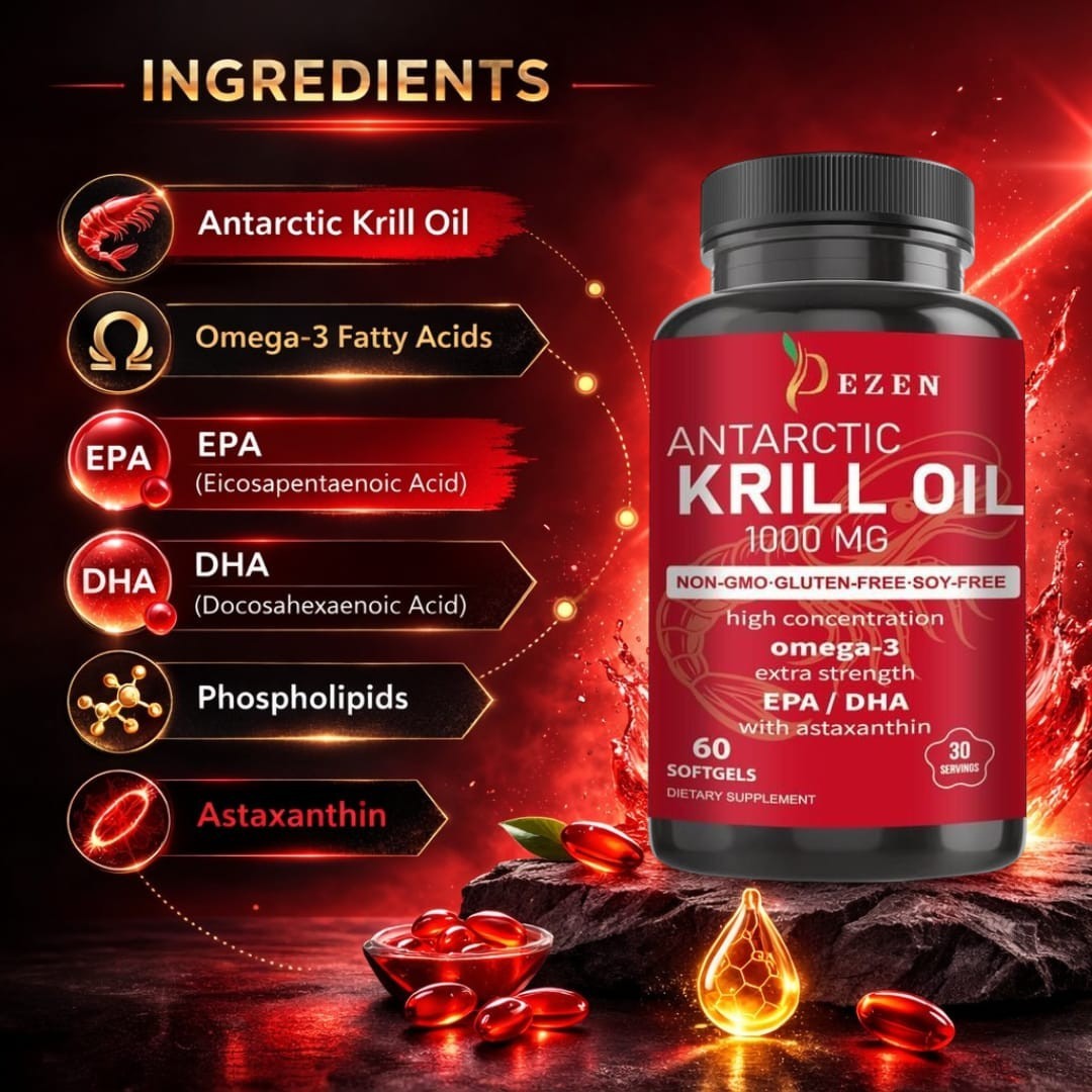 DEZEN Krill Oil Softgels with Omega-3 60 Count – Heart & Brain Support