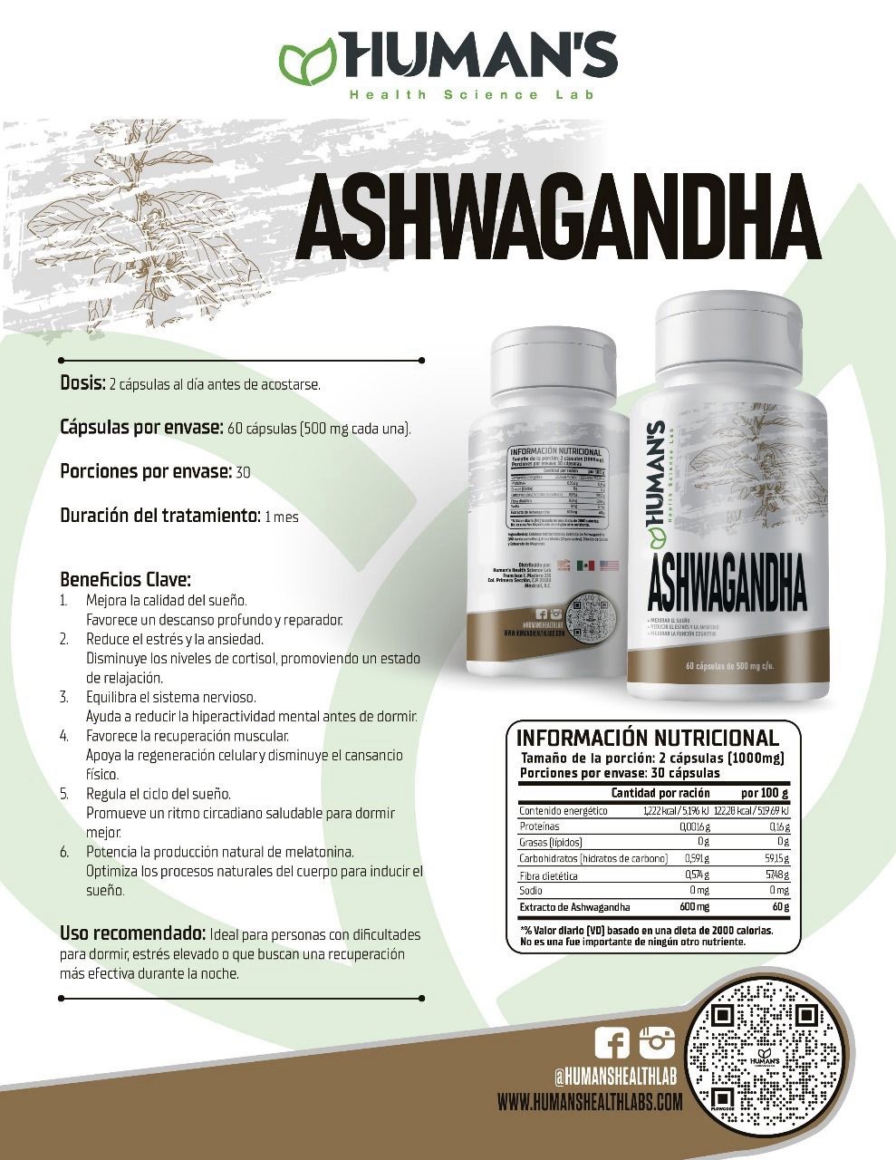 ashwagandha 60 Cps 100% Natural Sleep,stress Humans Health Usa