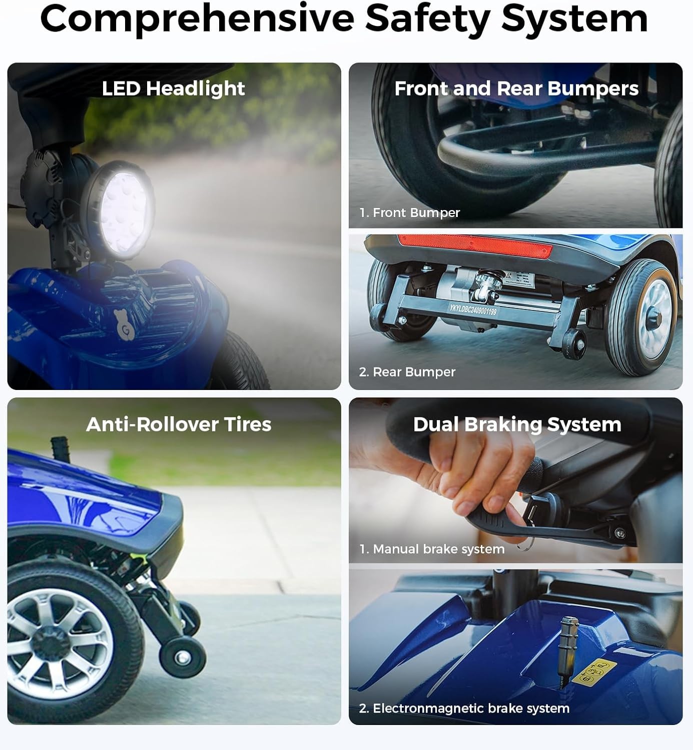 PAISEEC 4 Wheels Mobility Scooter Electric Big Space Overweight Adult RearMirror