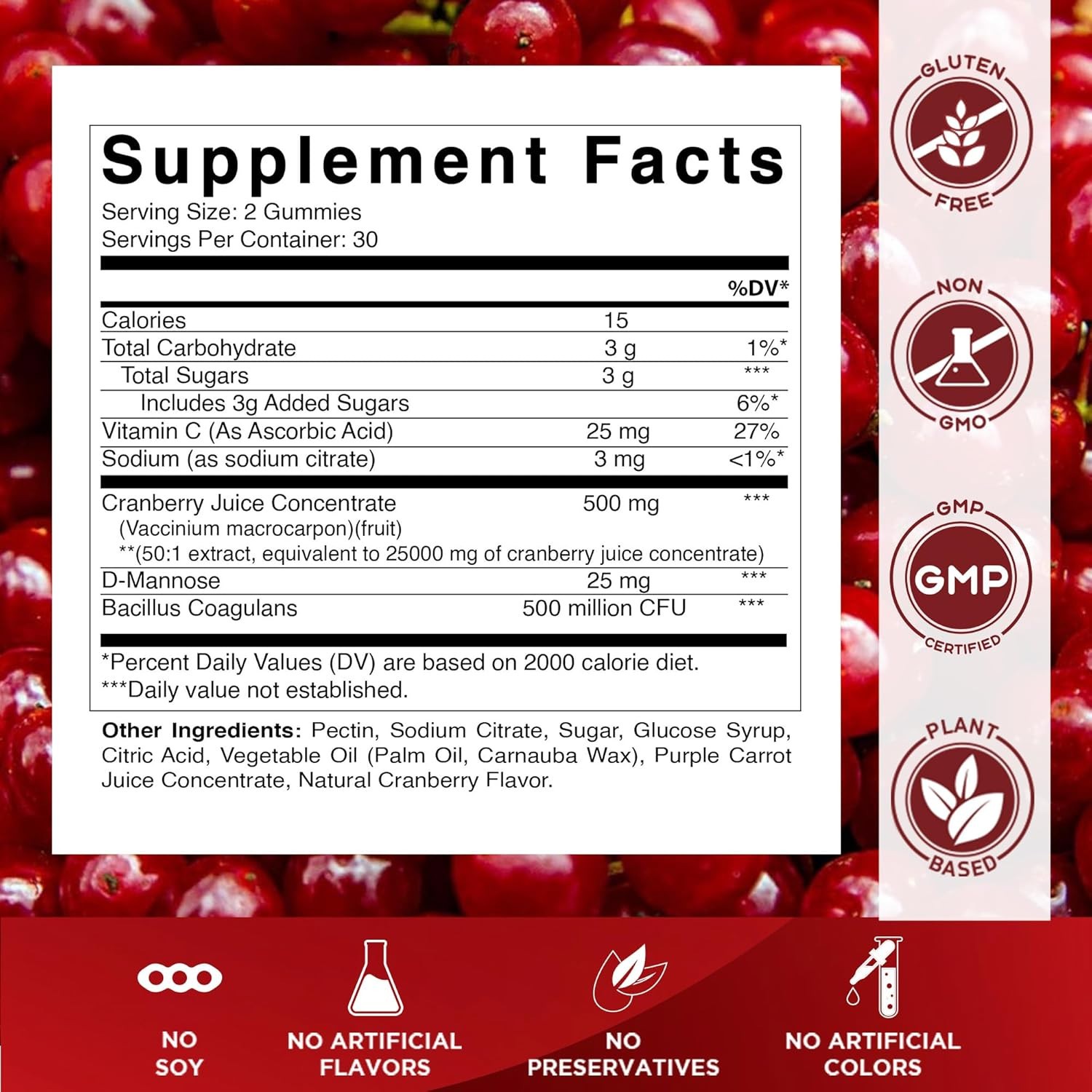 2 Pack – Vitamatic Vegan Cranberry Gummies, 25,000mg per Serving 60 Count
