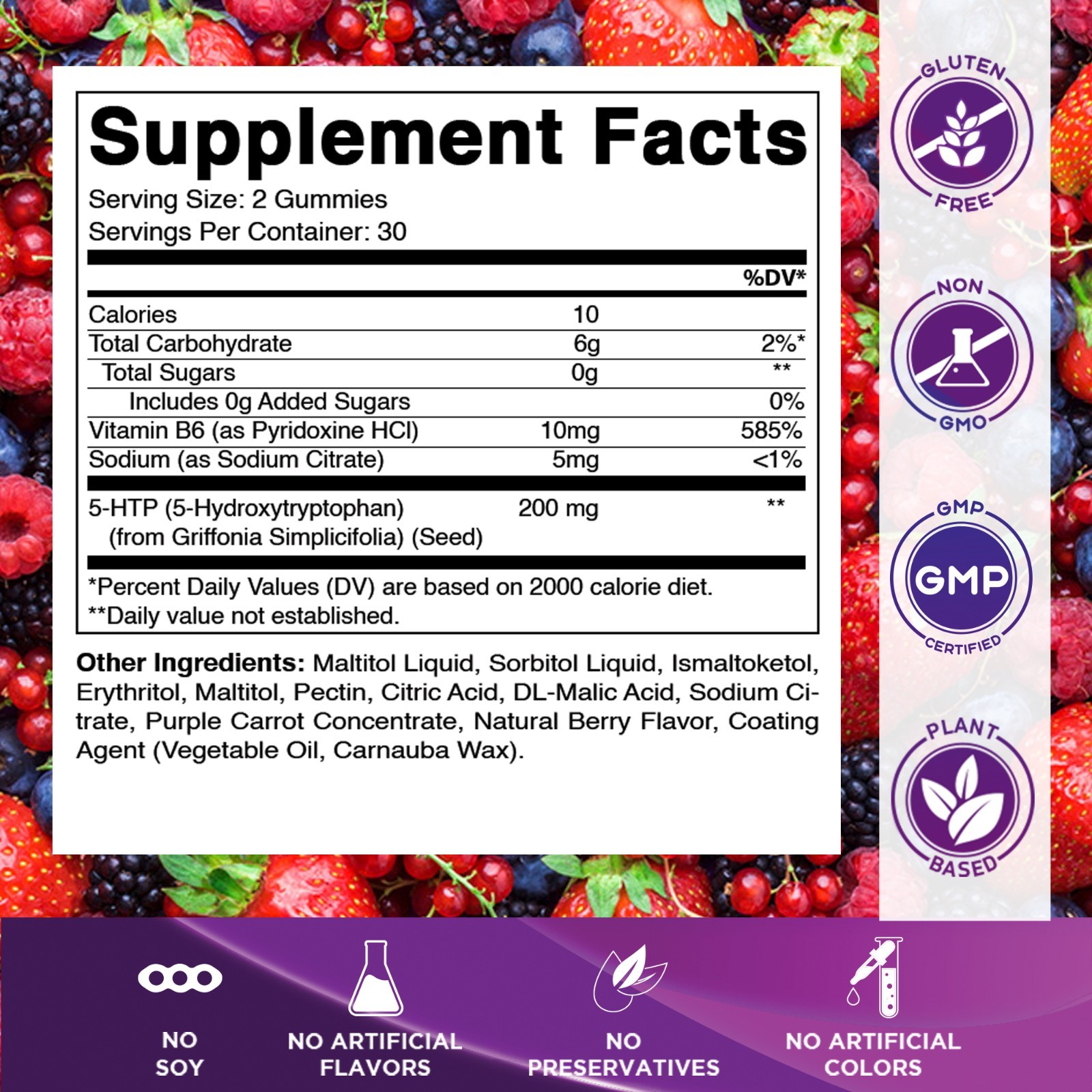 2 Pack Vitamatic Sugar Free 5-HTP 200mg Gummies with B6 per Serving – 60 Gummies