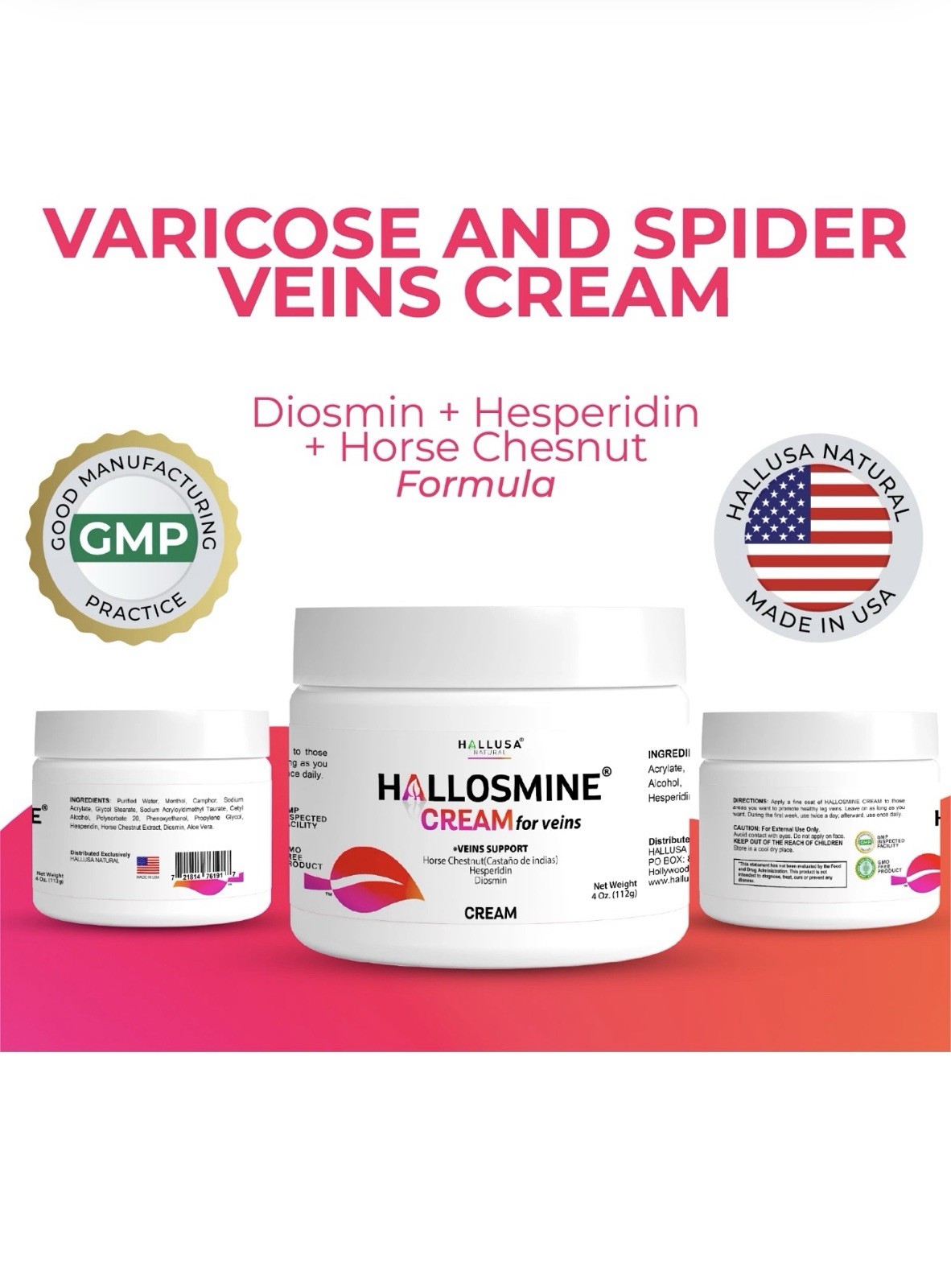 Hallusa Natural Hallosmine Advance 1000mg Diosmin 60 ct + FREE Leg Cream 4 oz