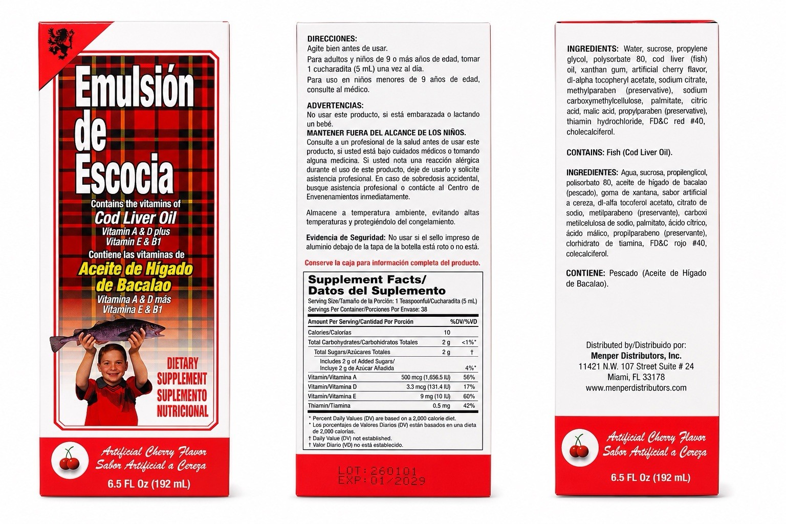 Emulsión de Escocia Cod Liver Oil Vitamins A D E Thiamin Cherry 6.5 fl oz