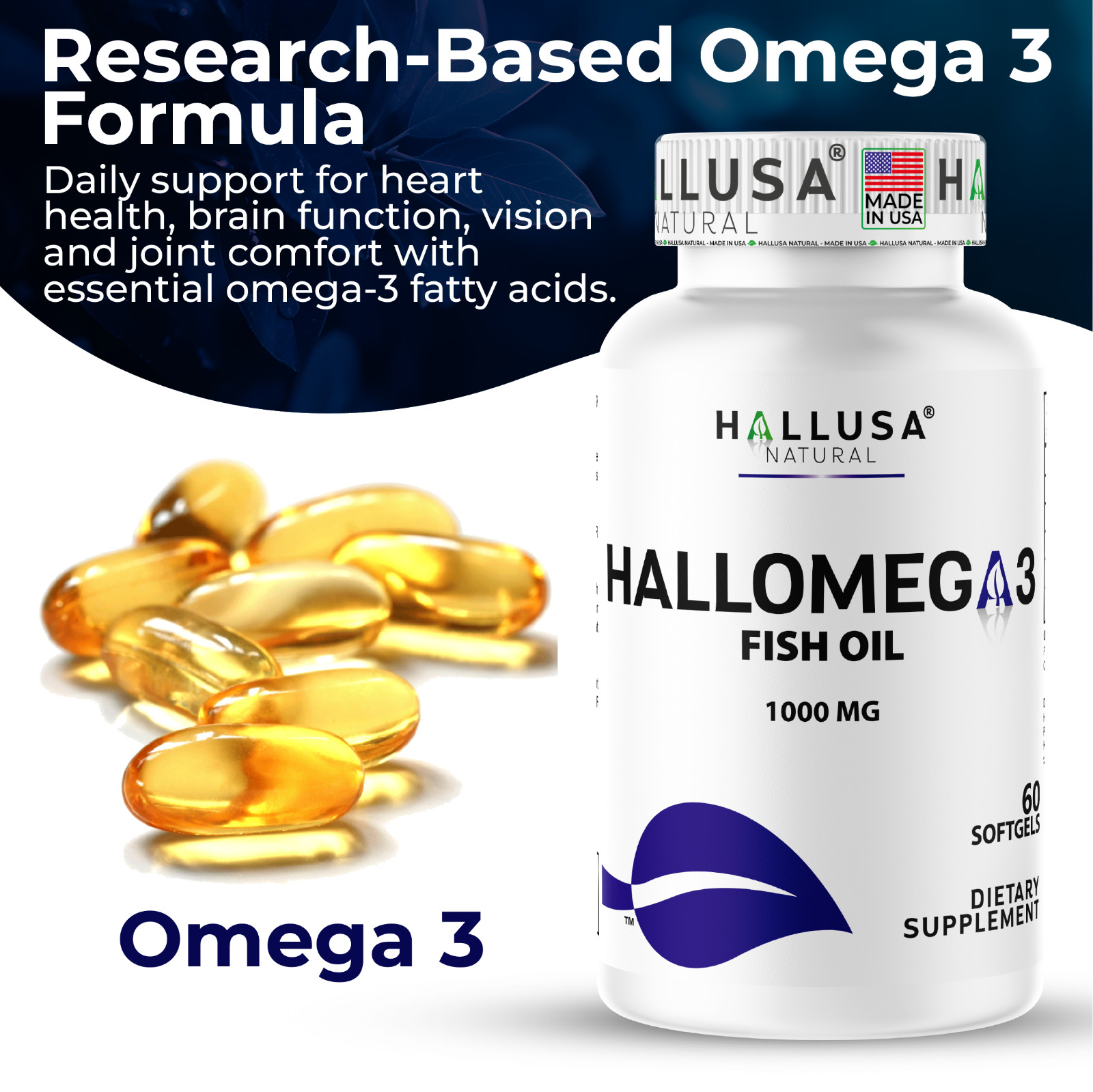 OMEGA 3 – Fish Oil Supplement – Cardiovascular Wellness – 60 Softgels