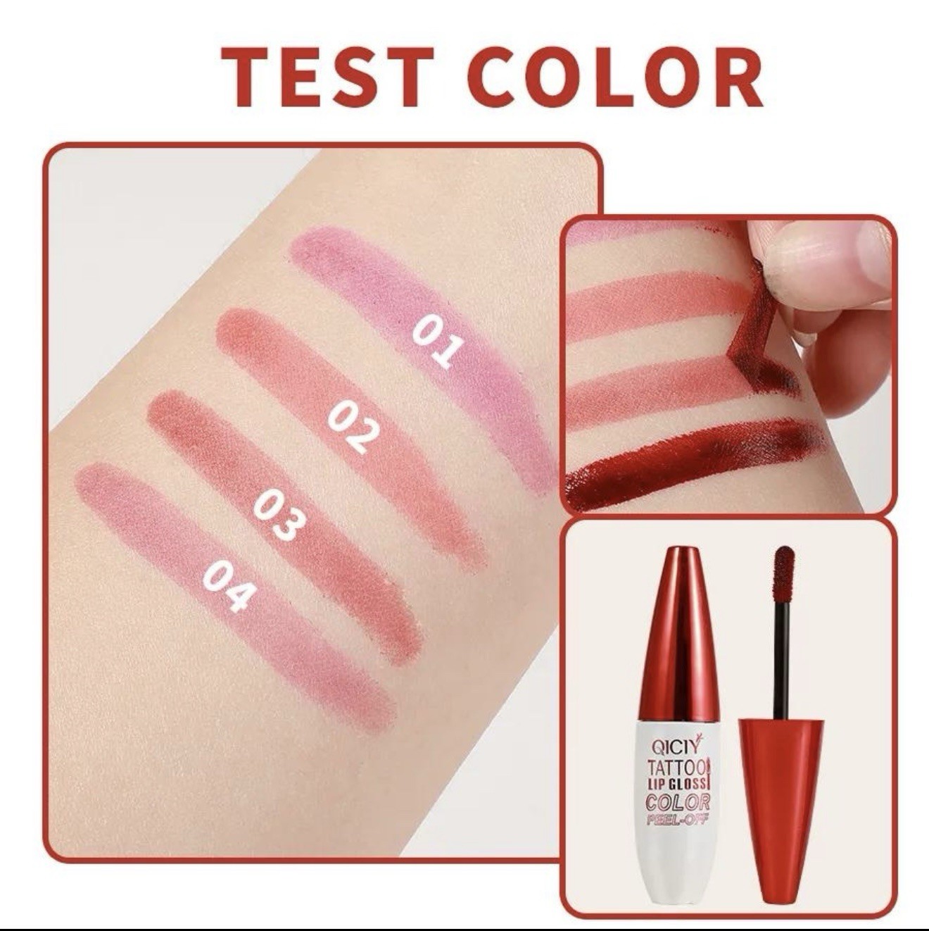 QICIV Tattoo Peel-Off Lip Gloss 0.35 oz Waterproof Long Lasting Shine