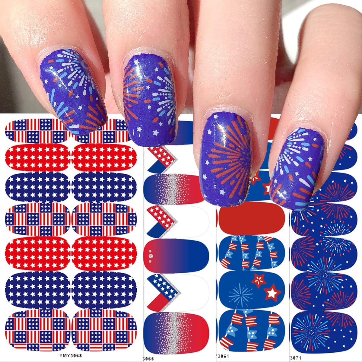 4 Sheets 4th of July Nail Gel Strips United States Flag Nail Wraps Stickers S…