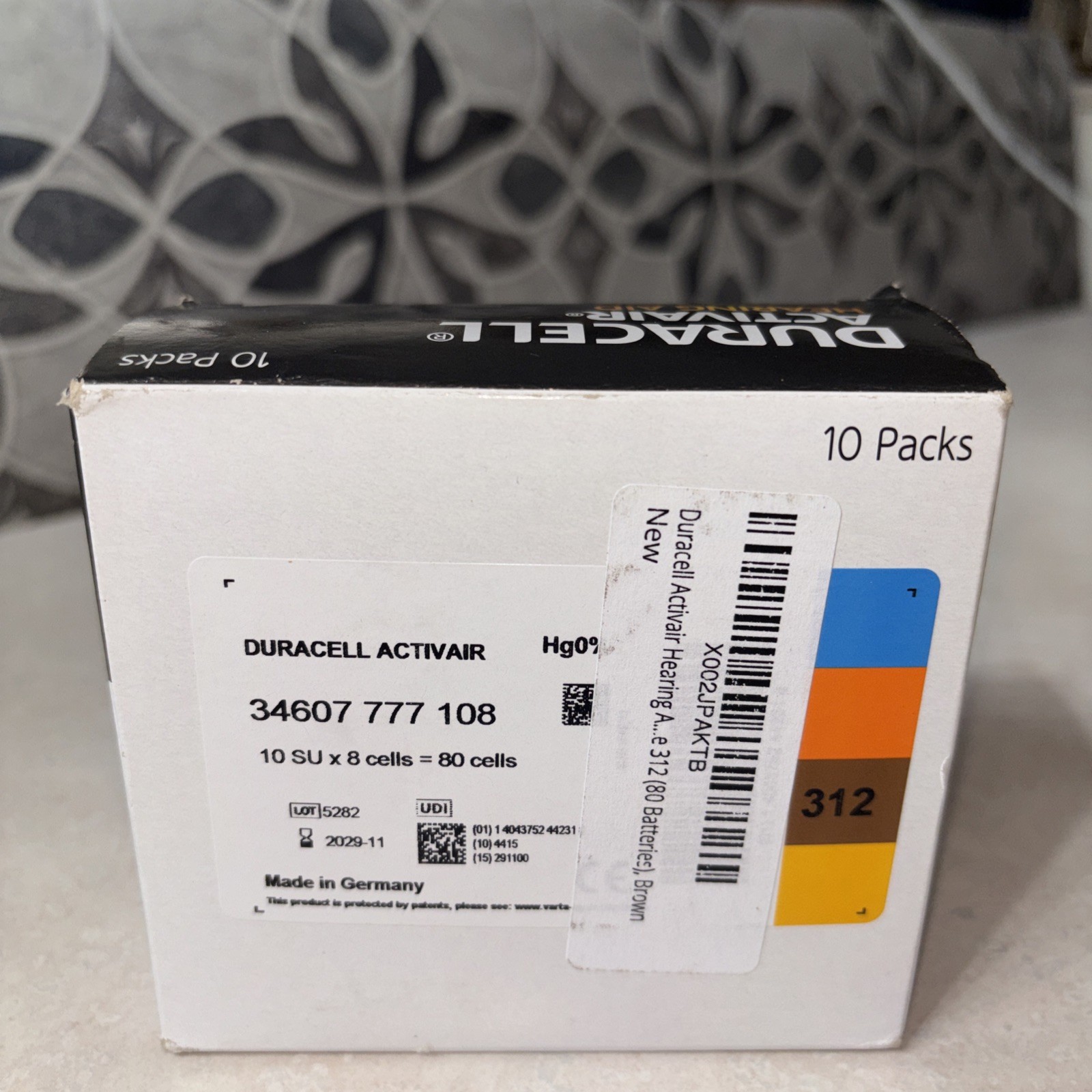 Duracell Activair #312 Zinc-Air Hearing Aid Batteries 10 Pack Exp 11/2029