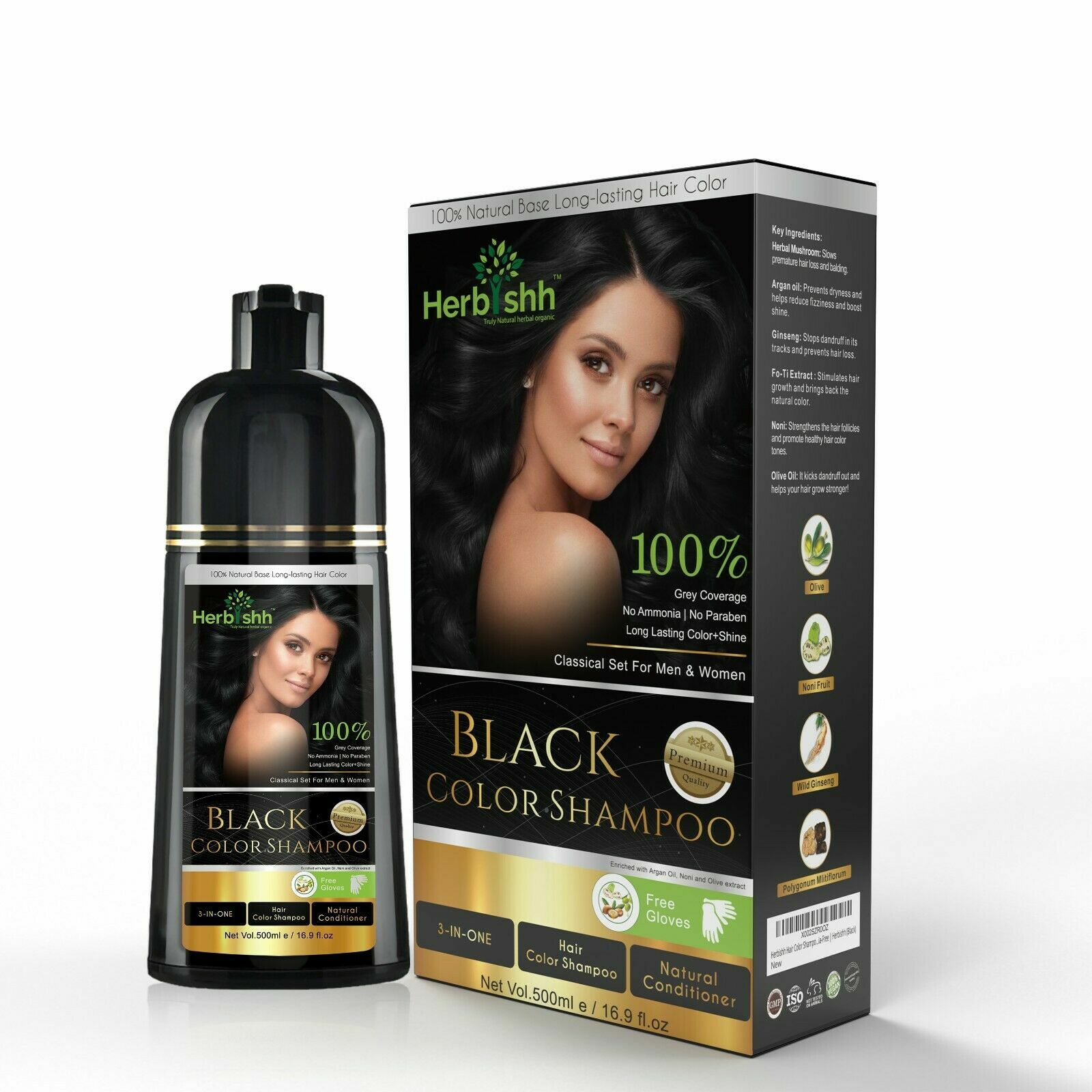 2PCS AMMONIA FREE HERBISHH HAIR COLOR SHAMPOO HAIR DYE -BLACK