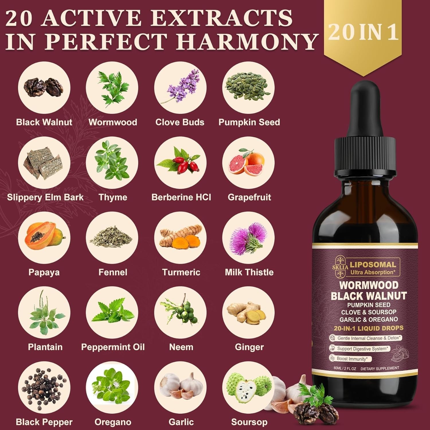 20-in-1 Liposomal Wormwood Black Walnut Cleanse for Humans Drops Liquid – Rapid