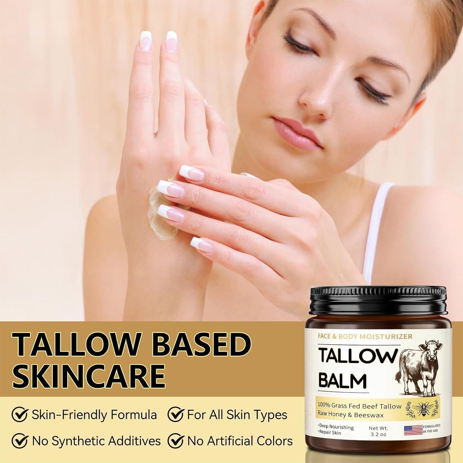 Veakoo Beef Tallow for Skin, Organic Whipped Tallow and Honey Balm, Grass Fed…