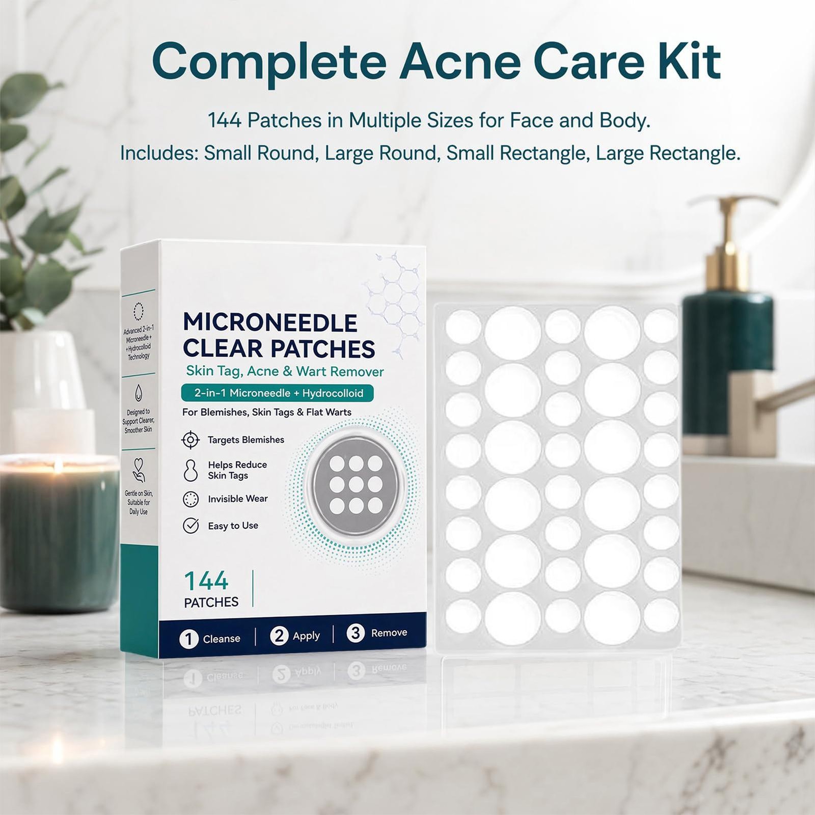 Curalona Microneedle Clear Patches, 2-in-1 Microneedle &Hydrocolloid Patch