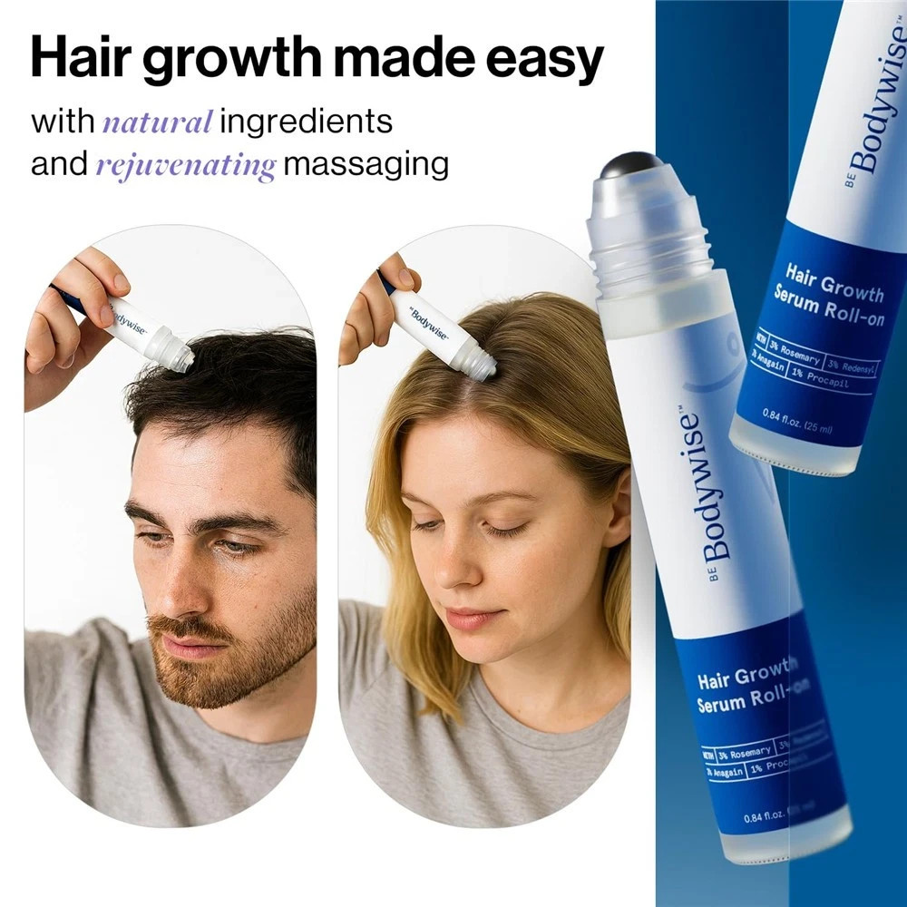 Be Bodywise Hair Growth Serum Roll On – 3% Rosemary, 3% Redensyl & 2% – 2025🔥