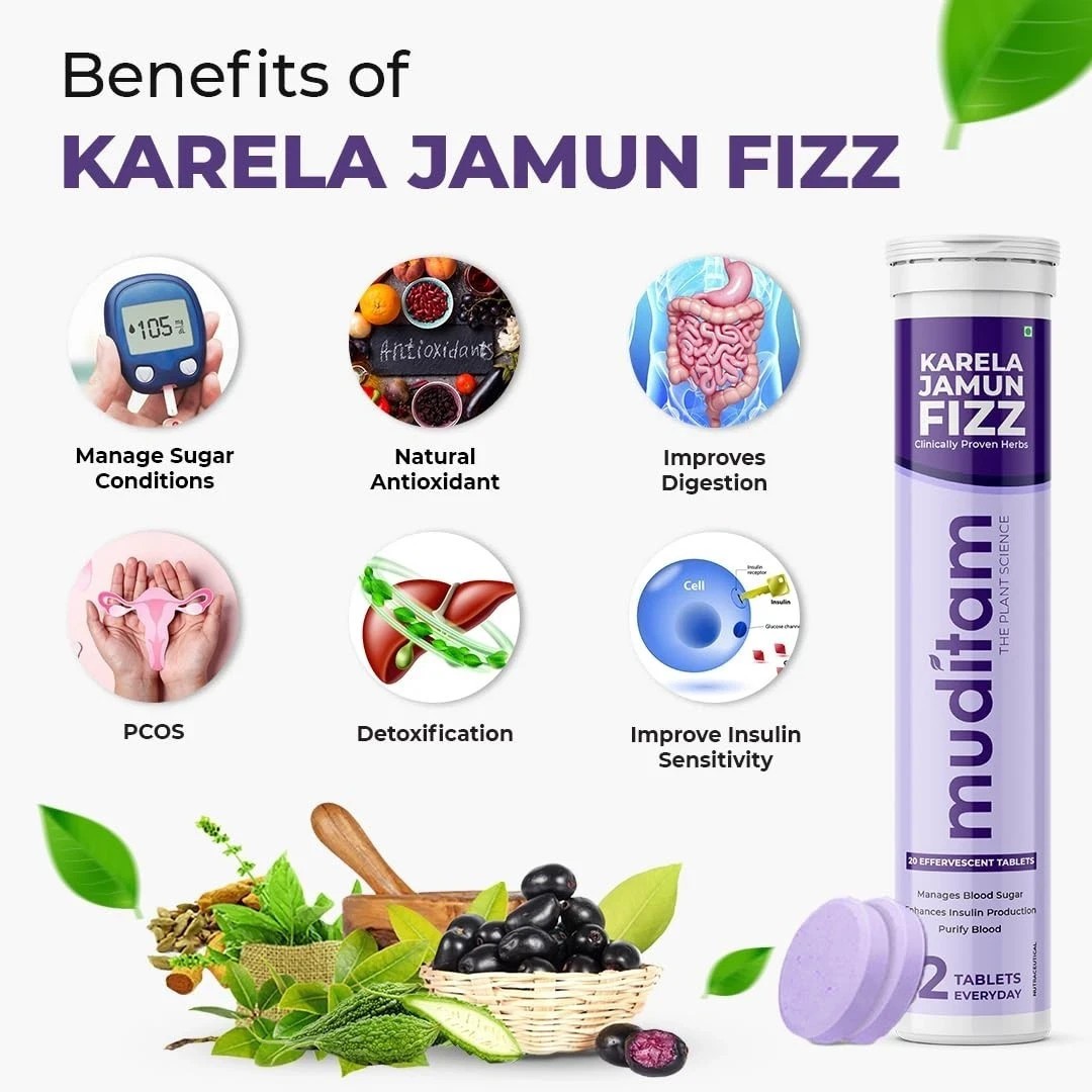 Muditam Ayurveda Jamun Fizz | Free Shipping | 60 X 3Packs Effervescent Tablet