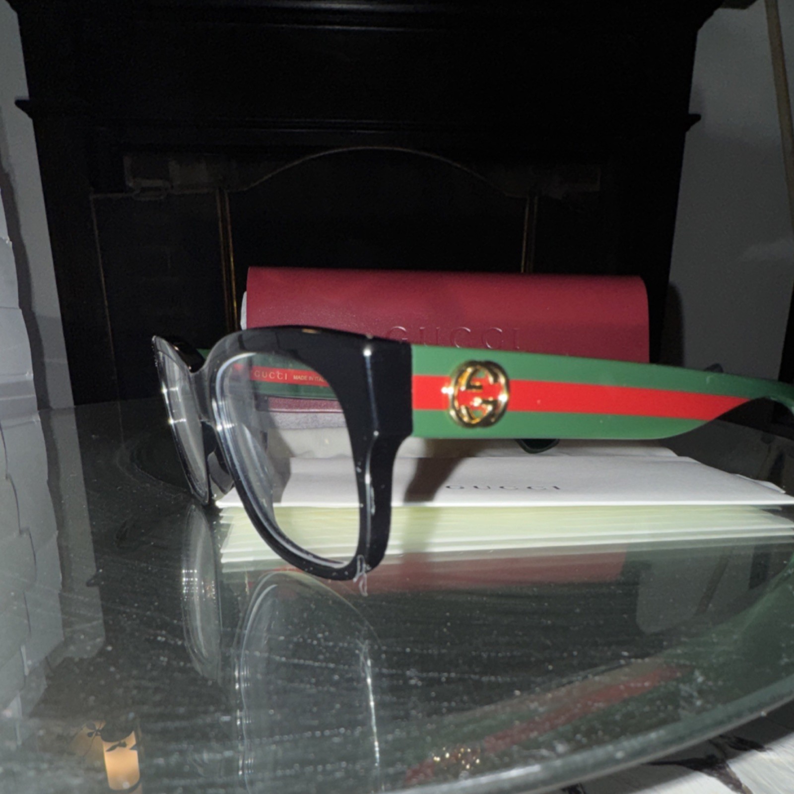 Gucci Black Green Red Square Plastic Full Rim Eyeglasses Frames Unisex Designer