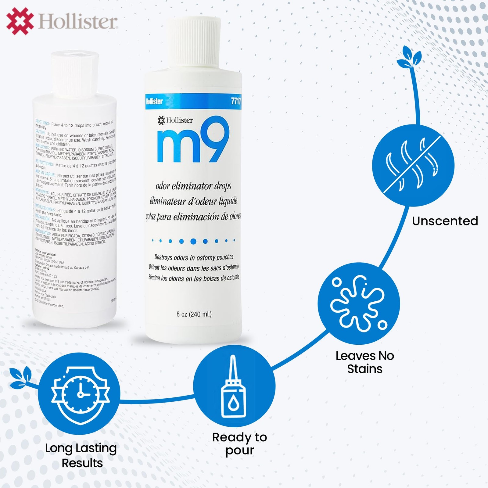 Hollister 7717-EA m9 Odor Eliminator Drops, Unscented, 8 8 Ounce (Pack of 1)