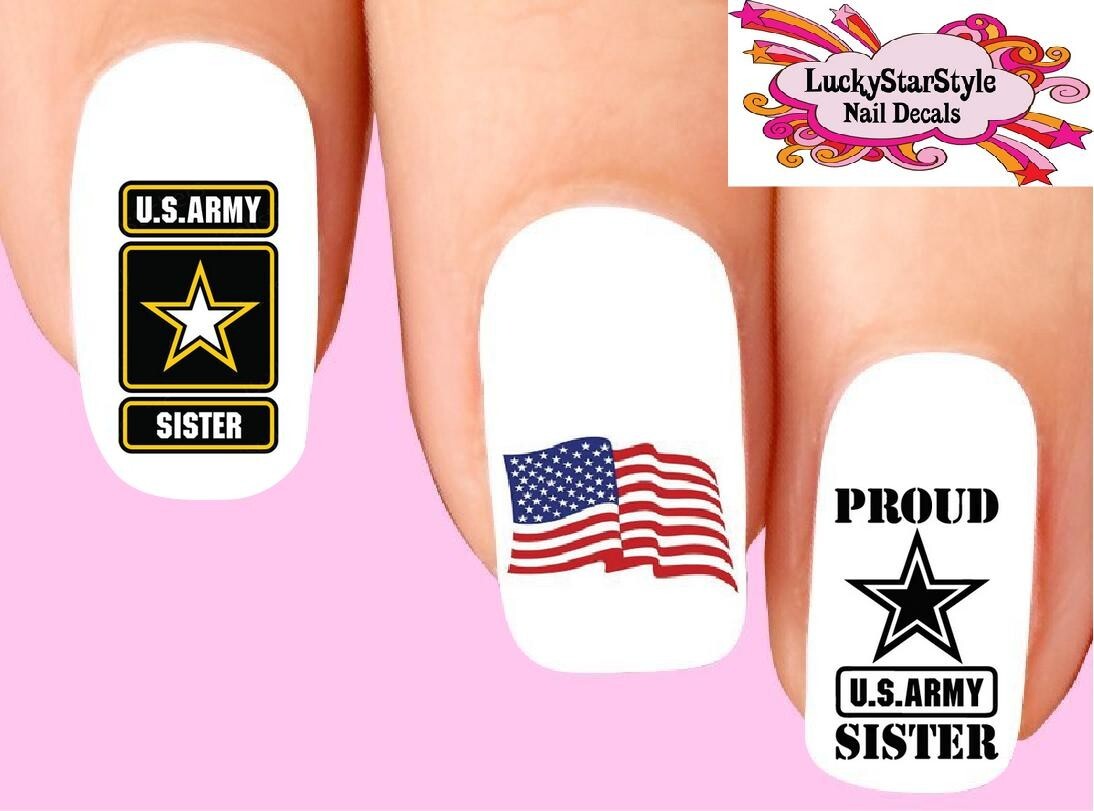 Waterslide Nail Decals Set of 20 – United States US Proud Army Sister Assorted