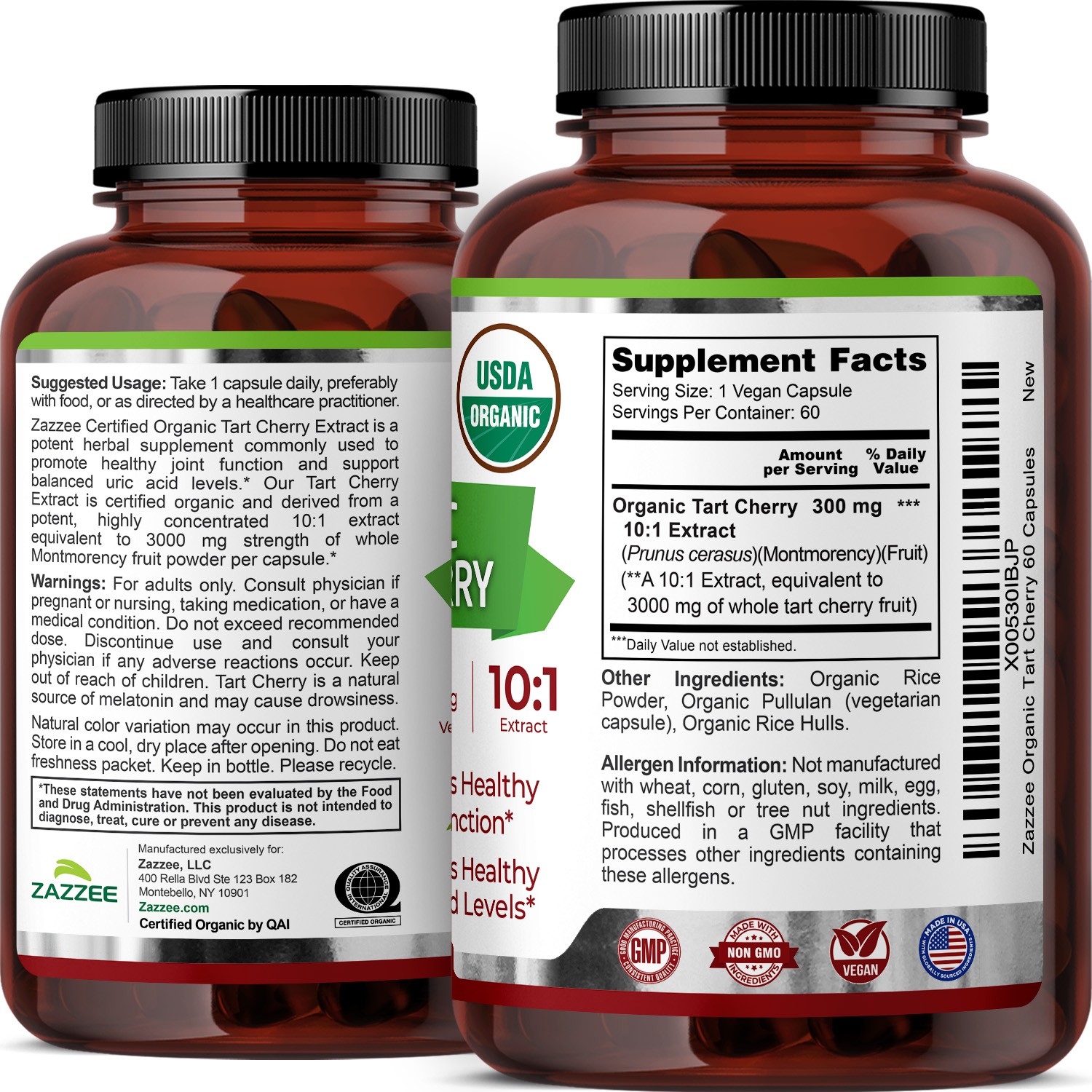 Zazzee USDA Organic Tart Cherry 10:1 Extract, 60 Vegan Capsules, 2 Month Supply