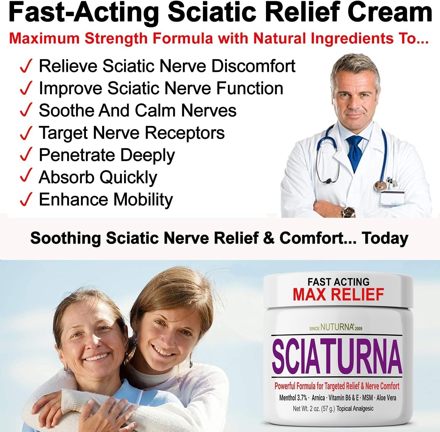 Sciatica Nerve Cream – Maximum Strength Comfort Cream for Feet, Hands, Legs, –