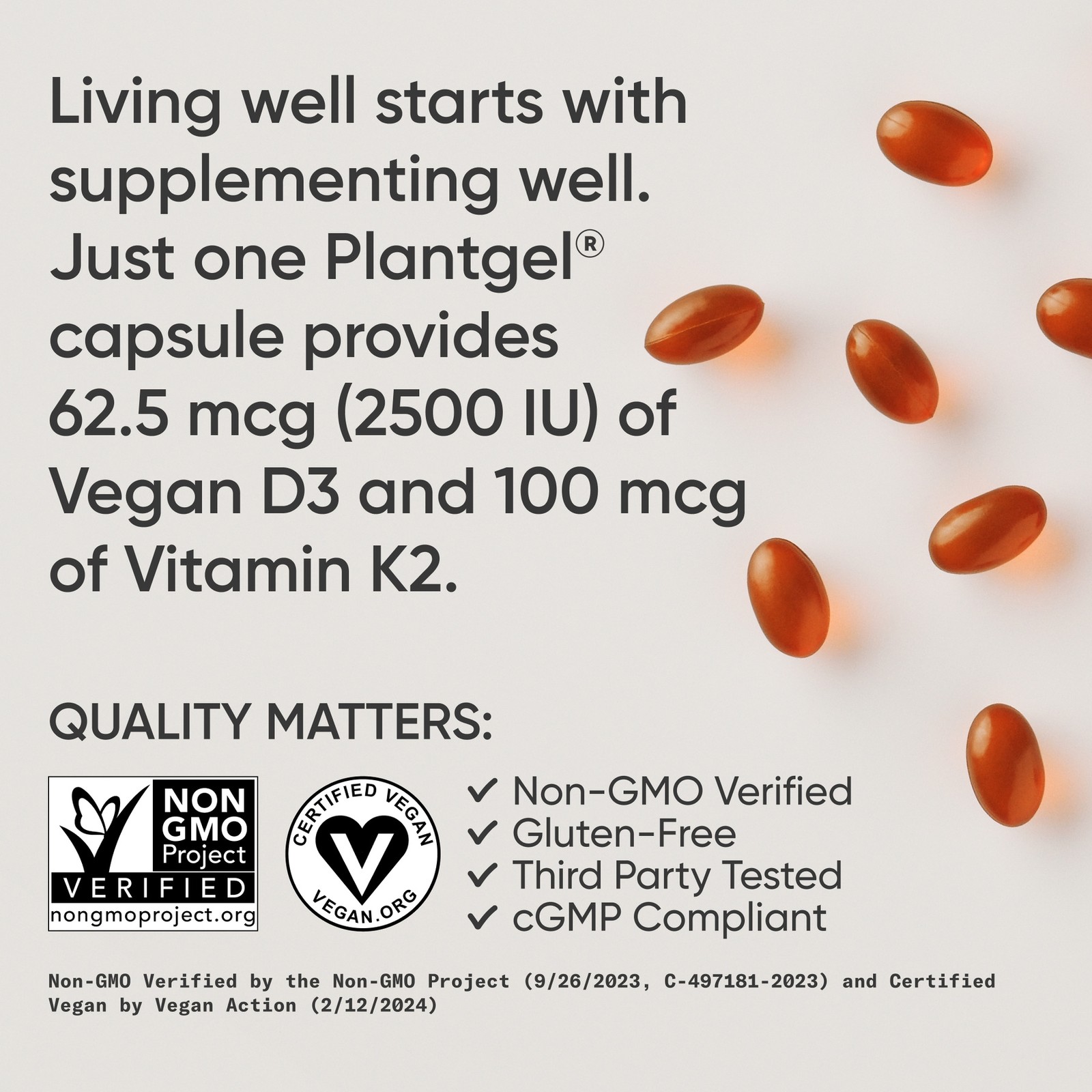 Vitamin D3 K2 – 2500iu of Vegan D3 & 100mcg of Vitamin K2 as MK7 – 60 Veggie