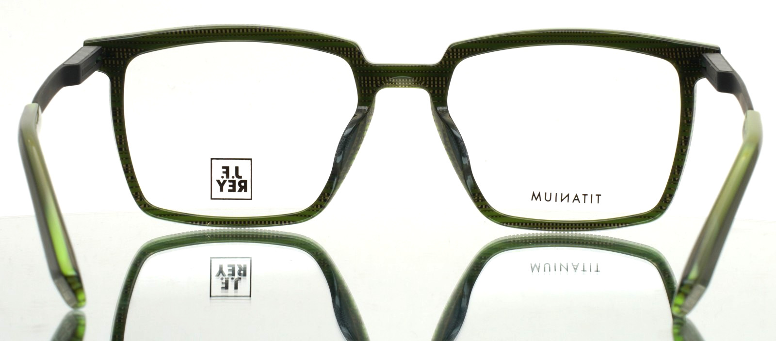JF REY JF1554 4700 Green Black Mens Rectangle Full Rim Eyeglasses 53-18-145 B:40