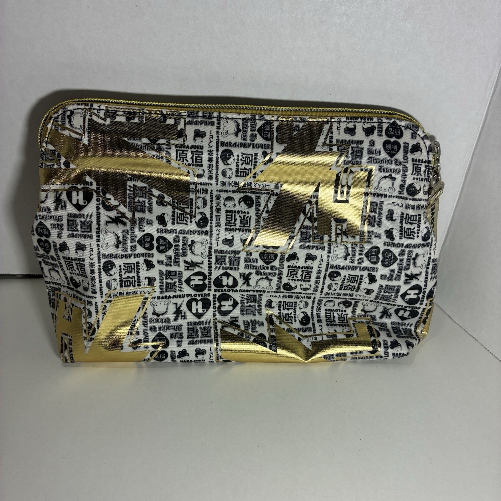 Gwen Stefani Harajuku Lovers Black & White Cosmetic Bag Gold Lightning Bolt