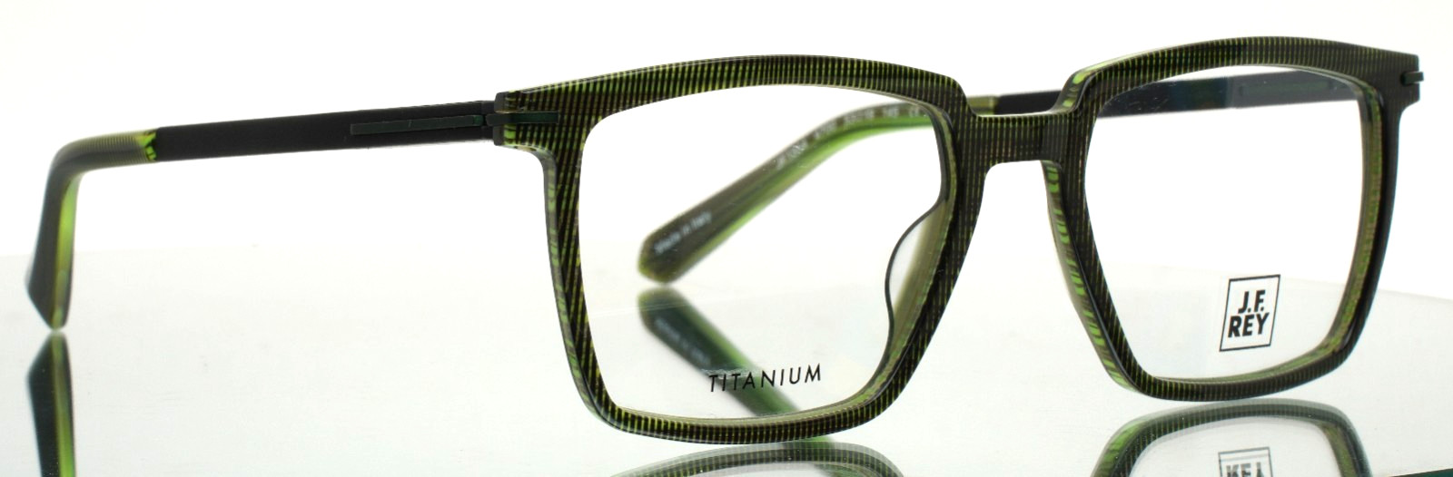 JF REY JF1554 4700 Green Black Mens Rectangle Full Rim Eyeglasses 53-18-145 B:40