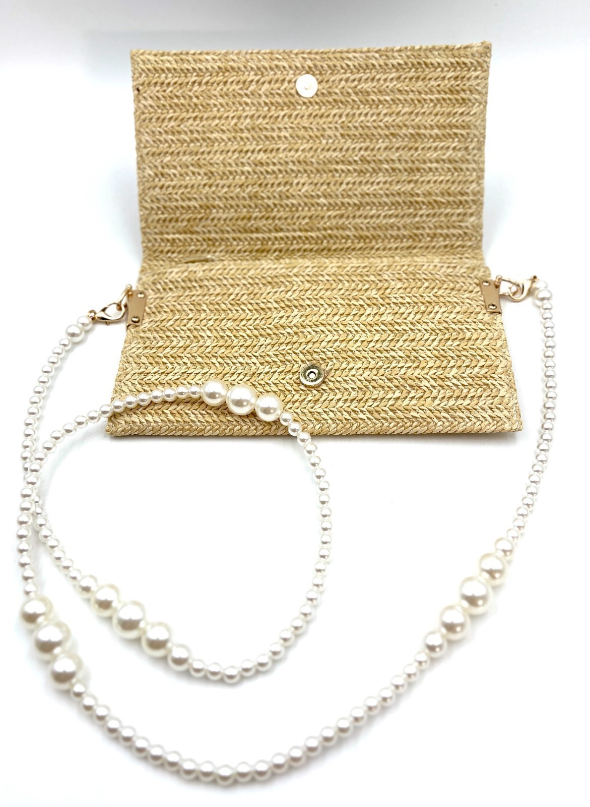 Christian Dior Straw Raffia Woven Cosmetic Zipper Bag Pouch with Chain With Box