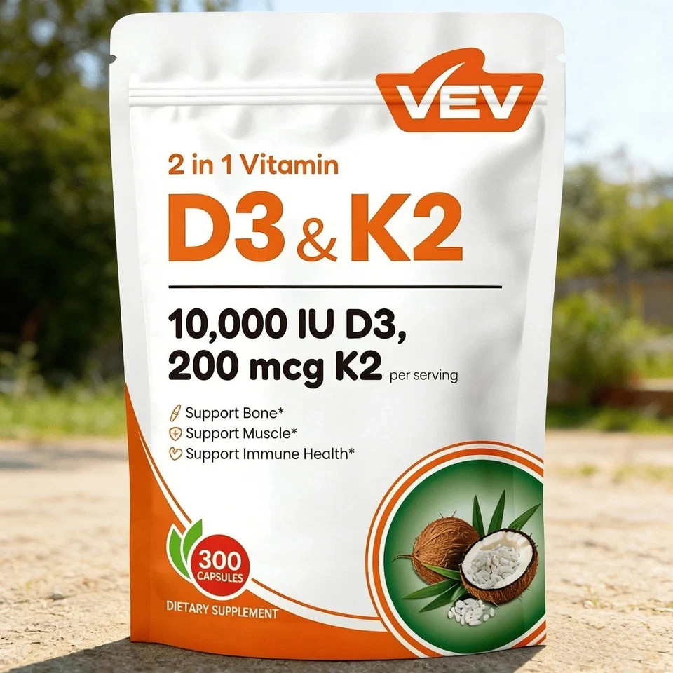 VEV Corefeel Vitamin D3 K2 10,000 IU, 200 mcg MK-7, 300 Coconut Oil Softgels