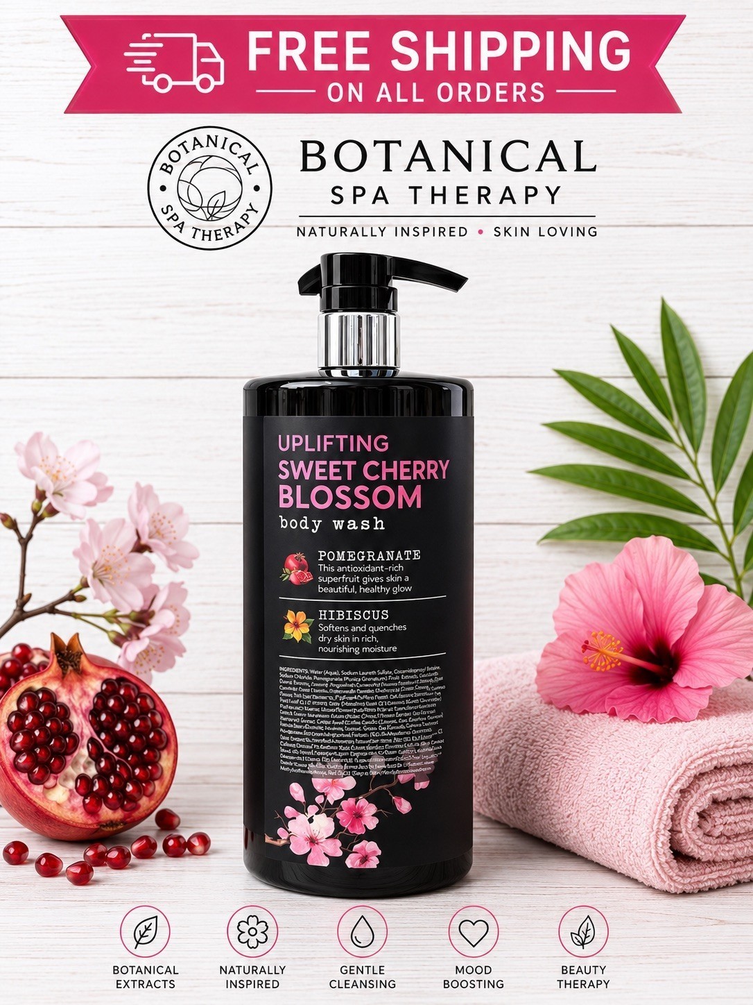 BOTANICAL SPA THERAPY ~ Uplifting SWEET CHERRY BLOSSOM ~ Body Wash – JUMBO 32 Oz