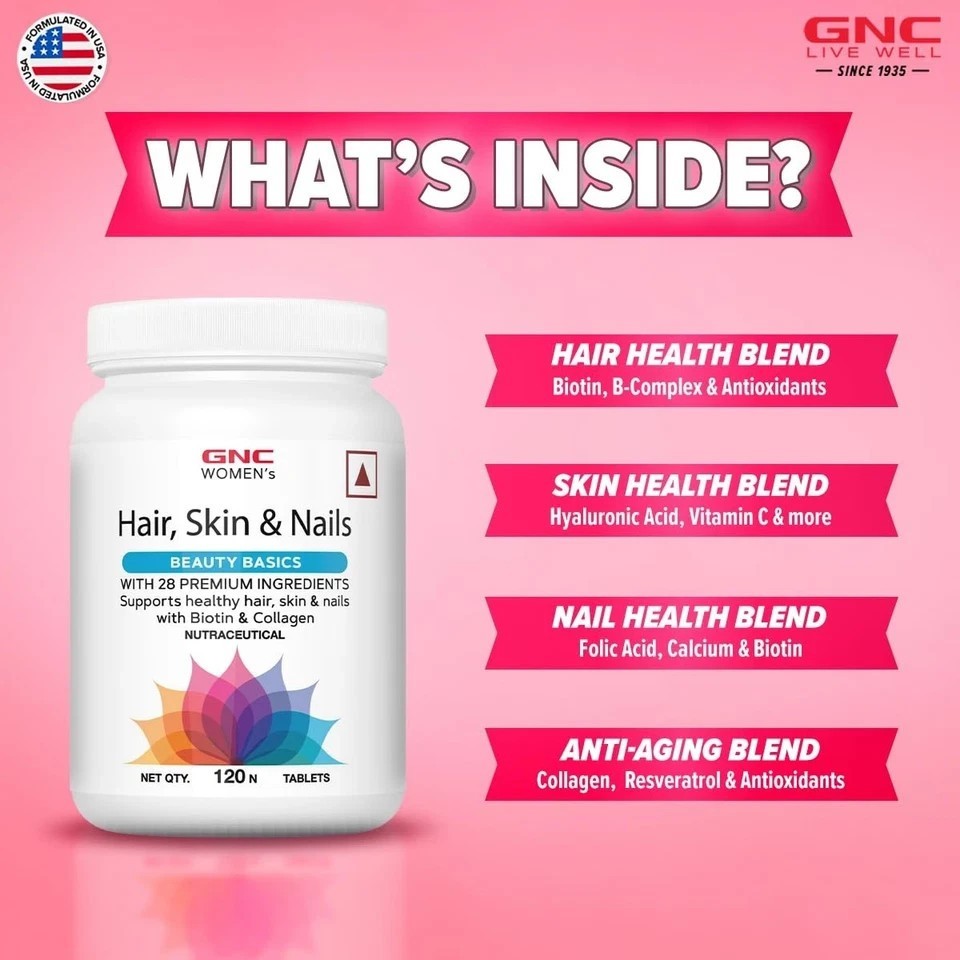 GNC Women’s Hair, Skin and Nails Multivitamin With Biotin For Women| 120 Tablets