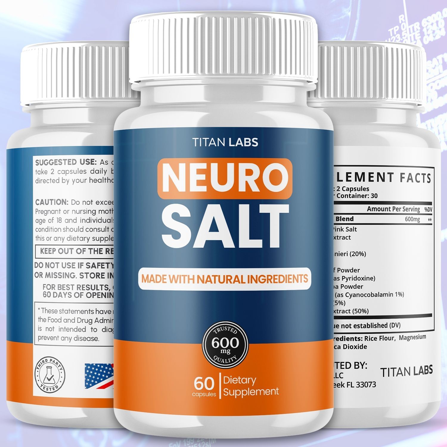 (3 Pack) Neuro Salt Nootropic All Natural Brain Supplement NeuroSalt 180 Capsule