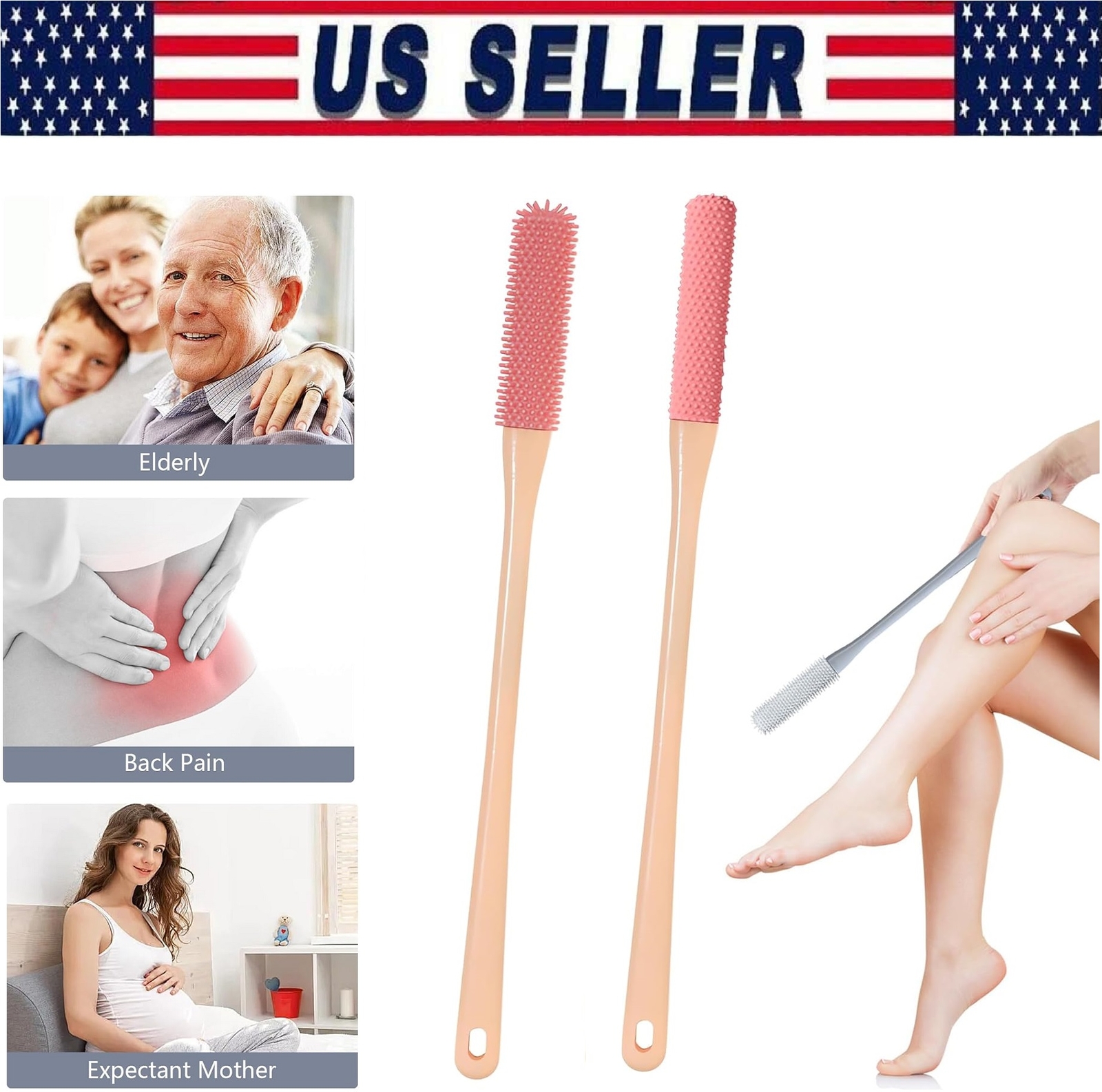 2× Toe Gap Cleaning Brush 15.7″ Foot Scrubber Silicone Shower Long Handle Brush
