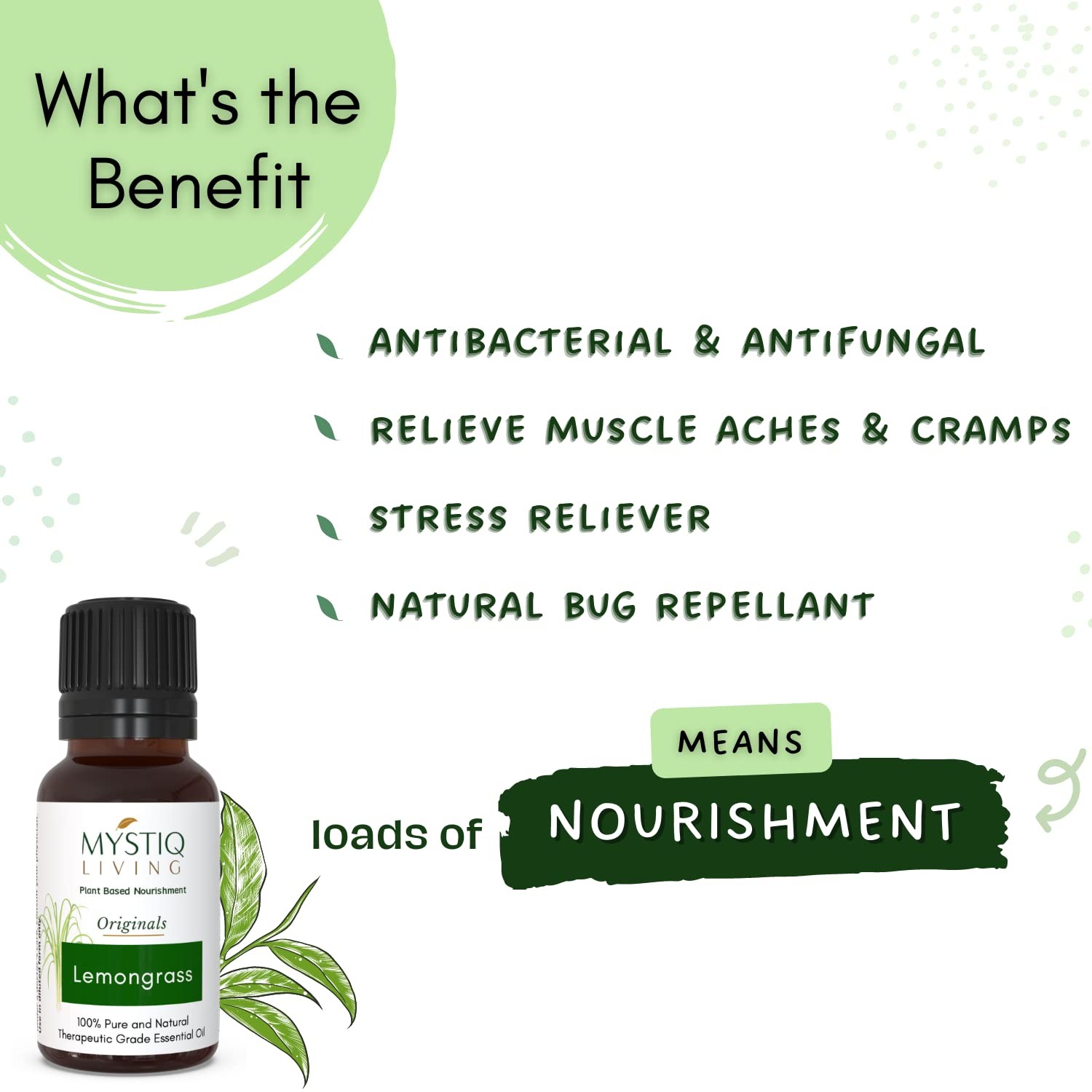 Mystiq Living Lemongrass Essential Oil For Skin & Hair 15ml