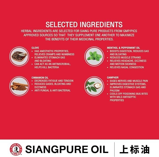 Siang Pure Formula 1 Herbal Oil Red 25ml – Thai Massage Liquid ( Pack 1,2,3 )