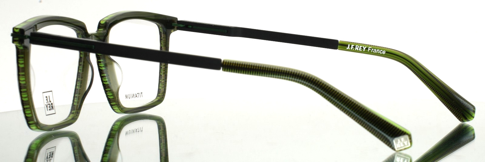 JF REY JF1554 4700 Green Black Mens Rectangle Full Rim Eyeglasses 53-18-145 B:40