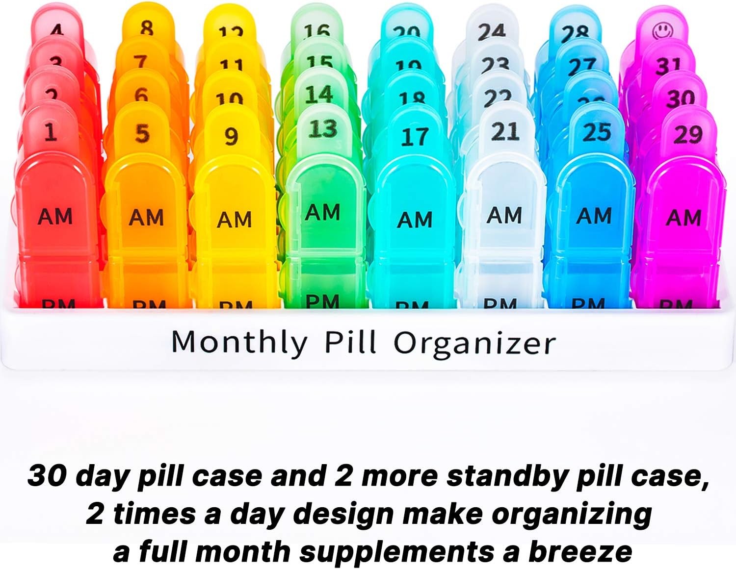 Monthly Pill Organizer 2 Times a Day, 30 Days Pill Box AM PM, 4 Week Pill Cases