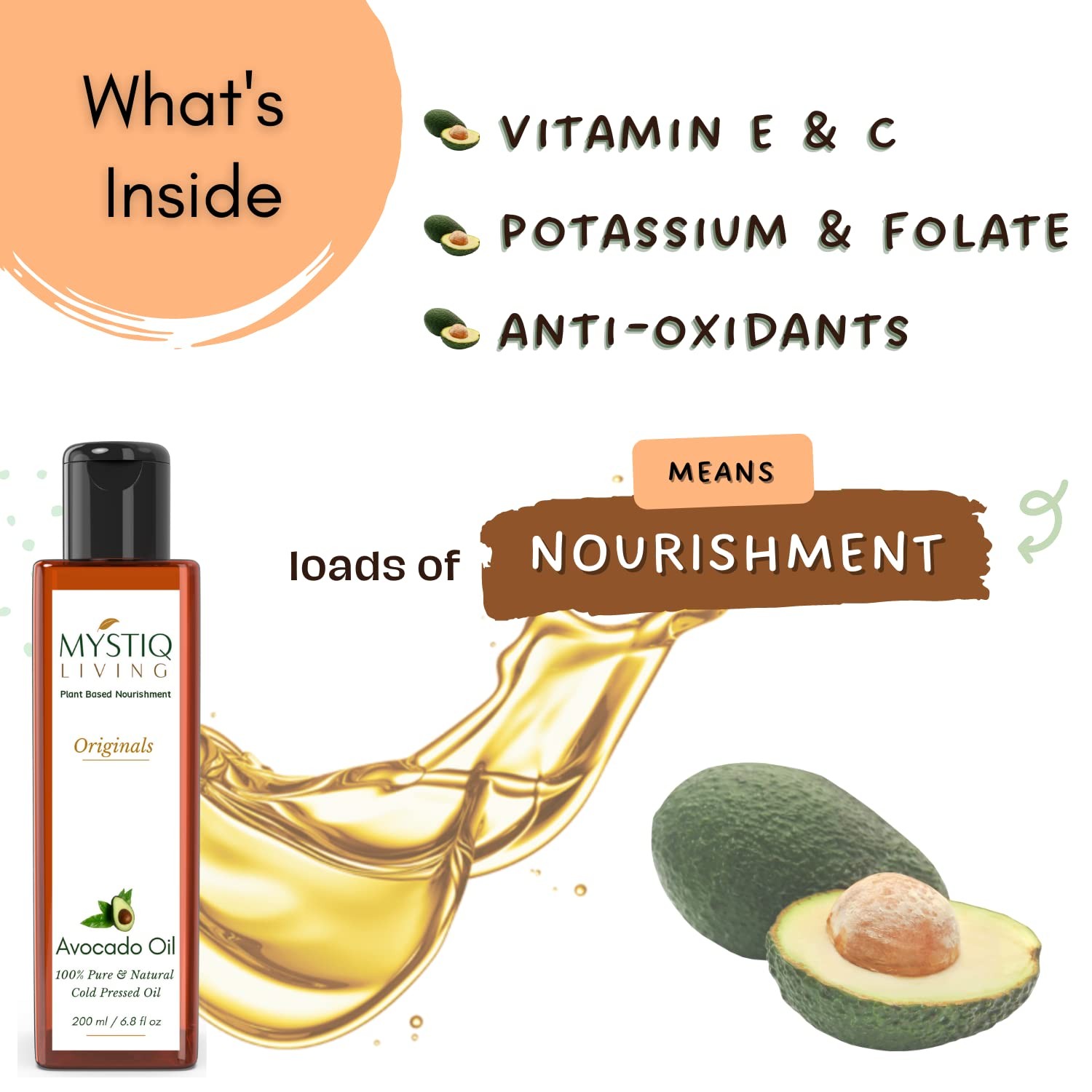 Mystiq Living Avocado Oil For Glowing Skin And Soft Hair 200ml